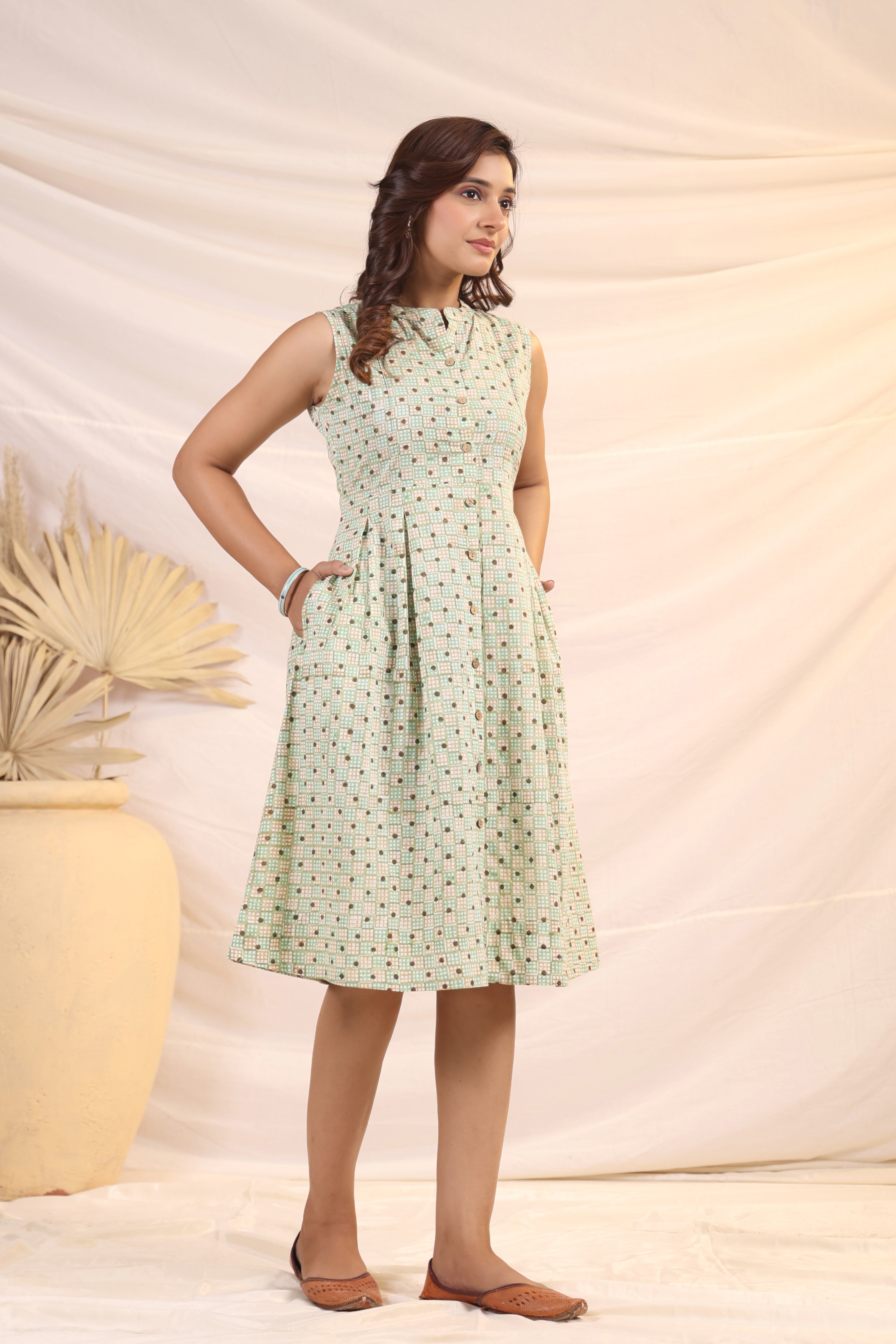 Shuddhi  Green and Brown Shift Dress
