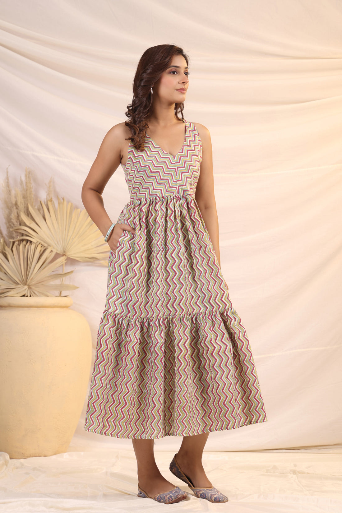 Shuddhi  Maroon and Green Tier Dress