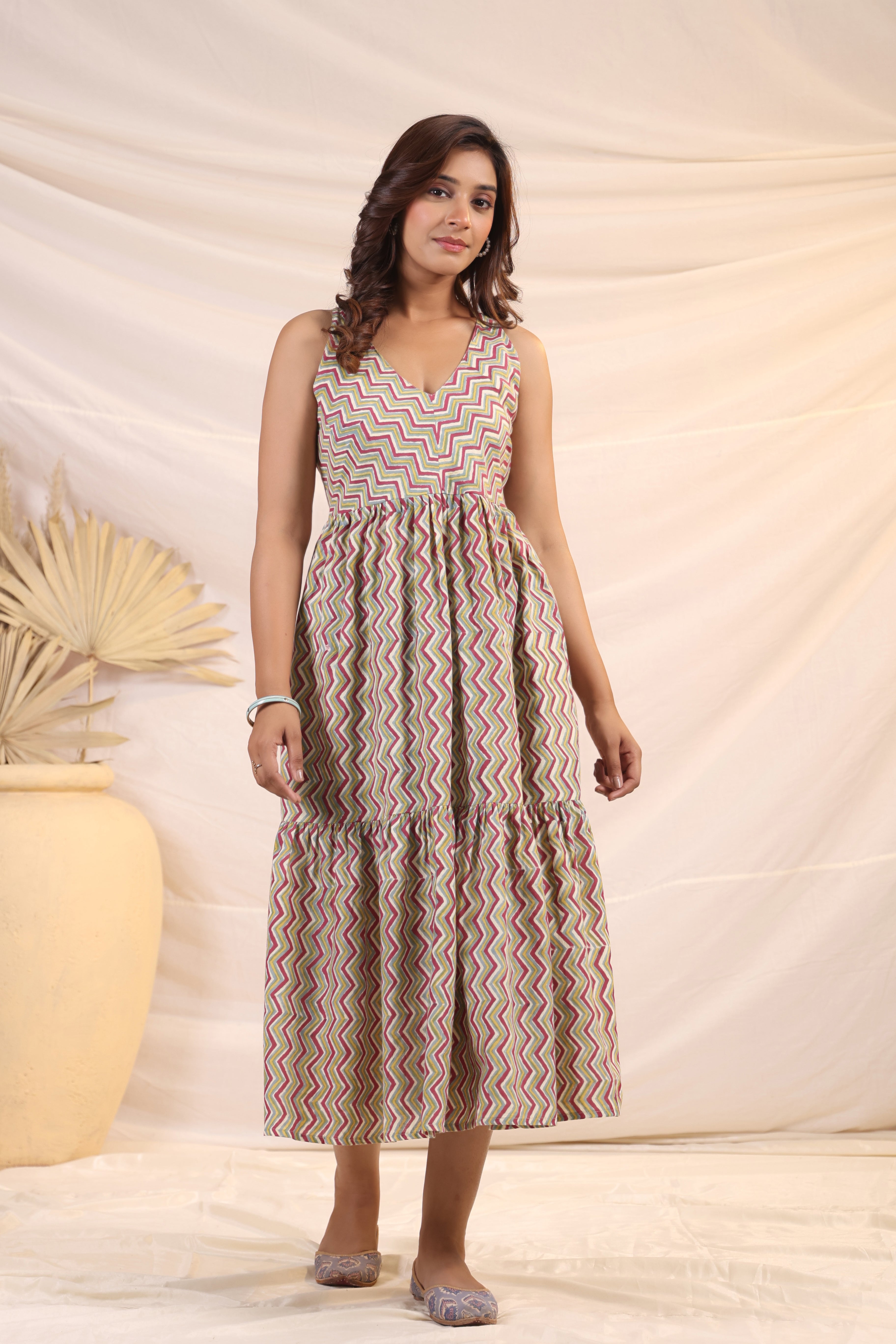 Shuddhi  Maroon and Green Tier Dress