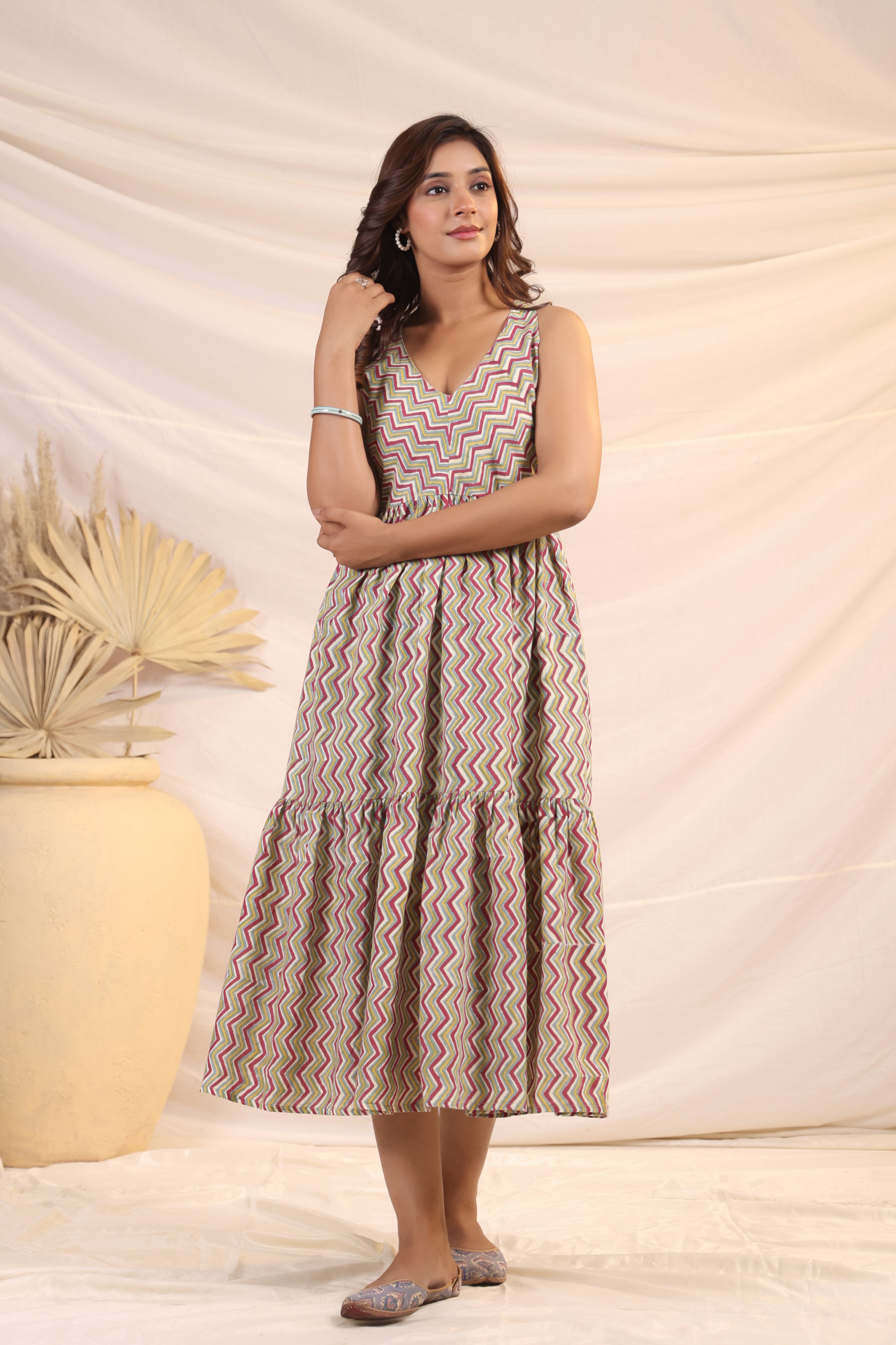 Shuddhi  Maroon and Green Tier Dress