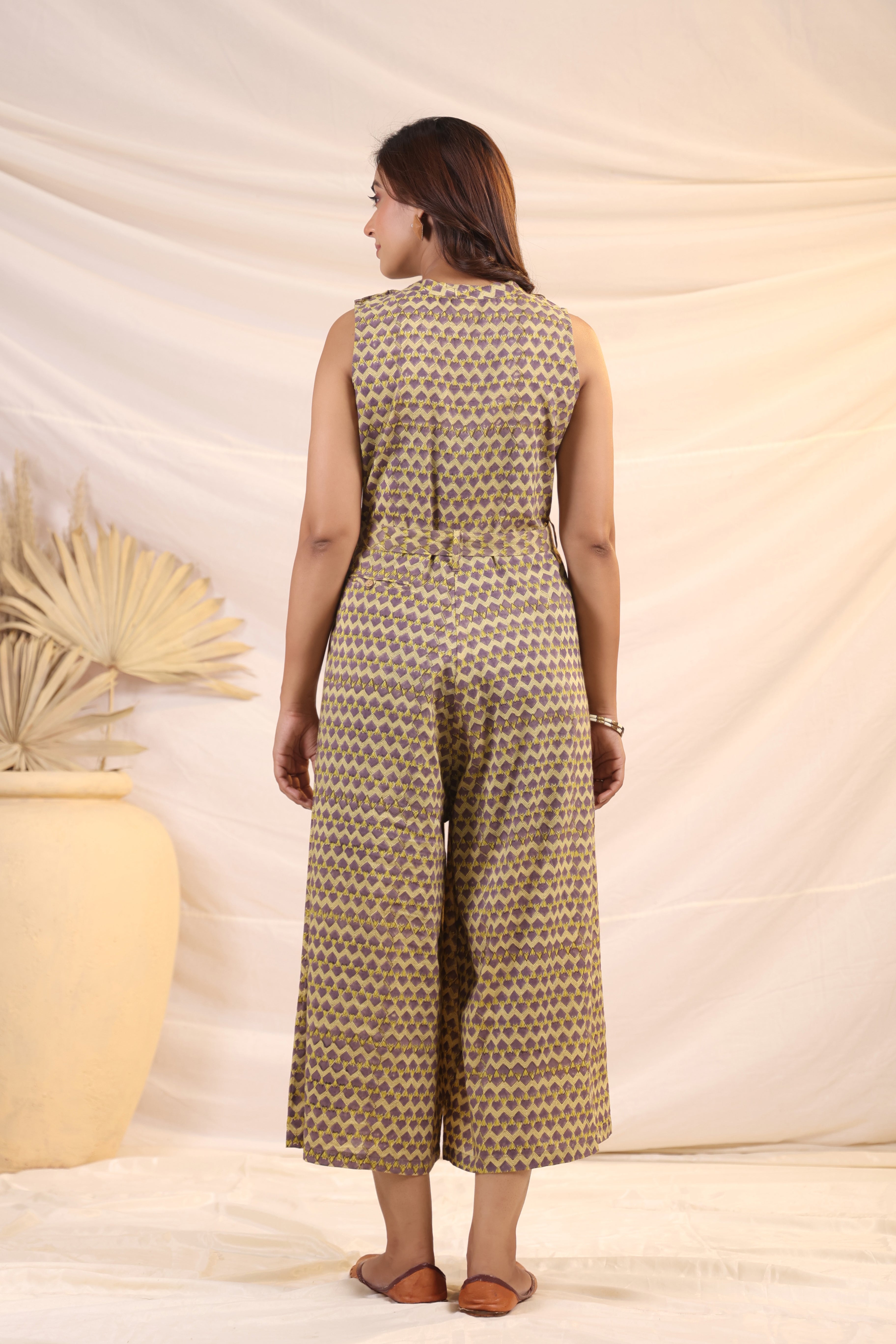 Shuddhi Beige and Violet Jumpsuit