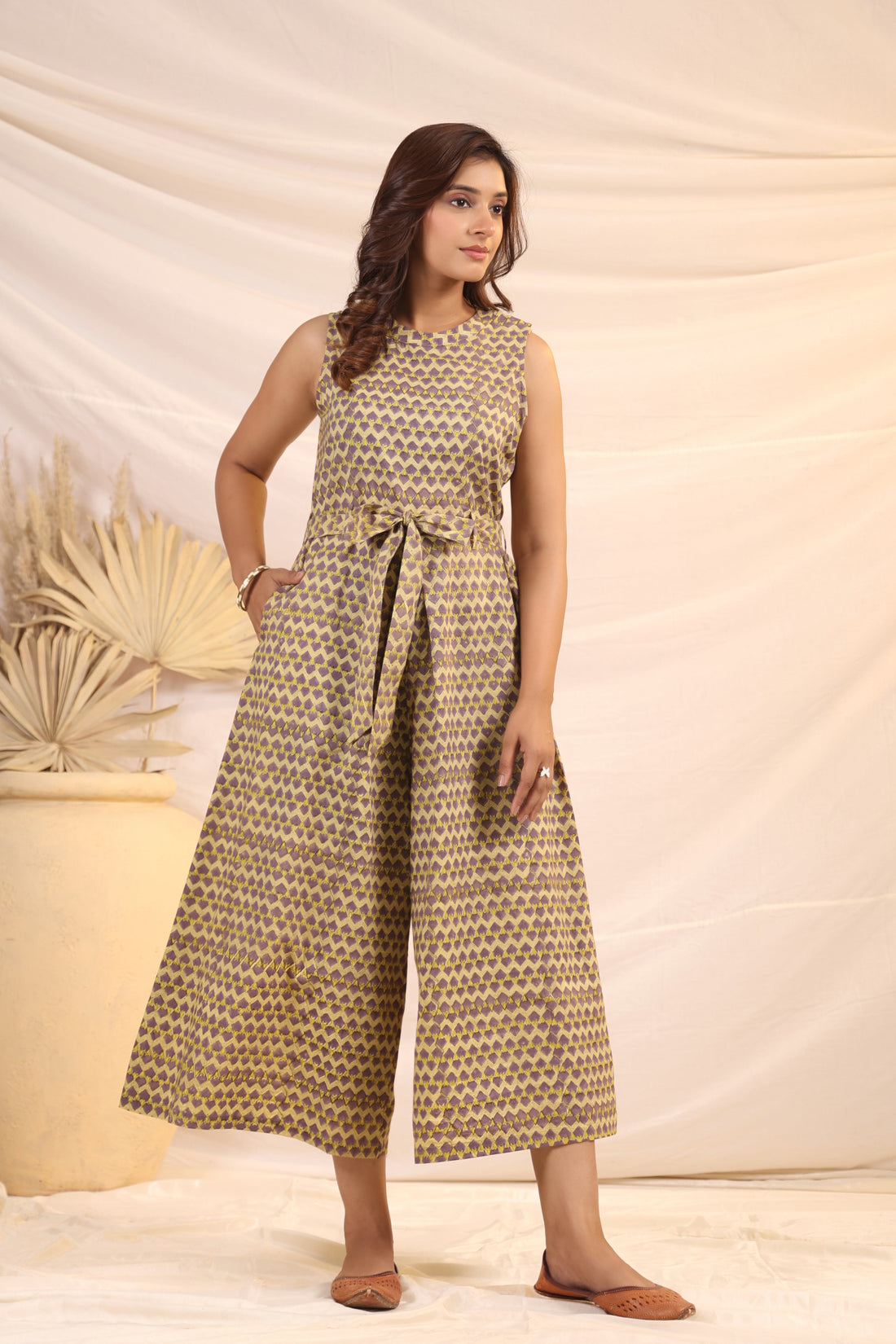 Shuddhi Beige and Violet Jumpsuit