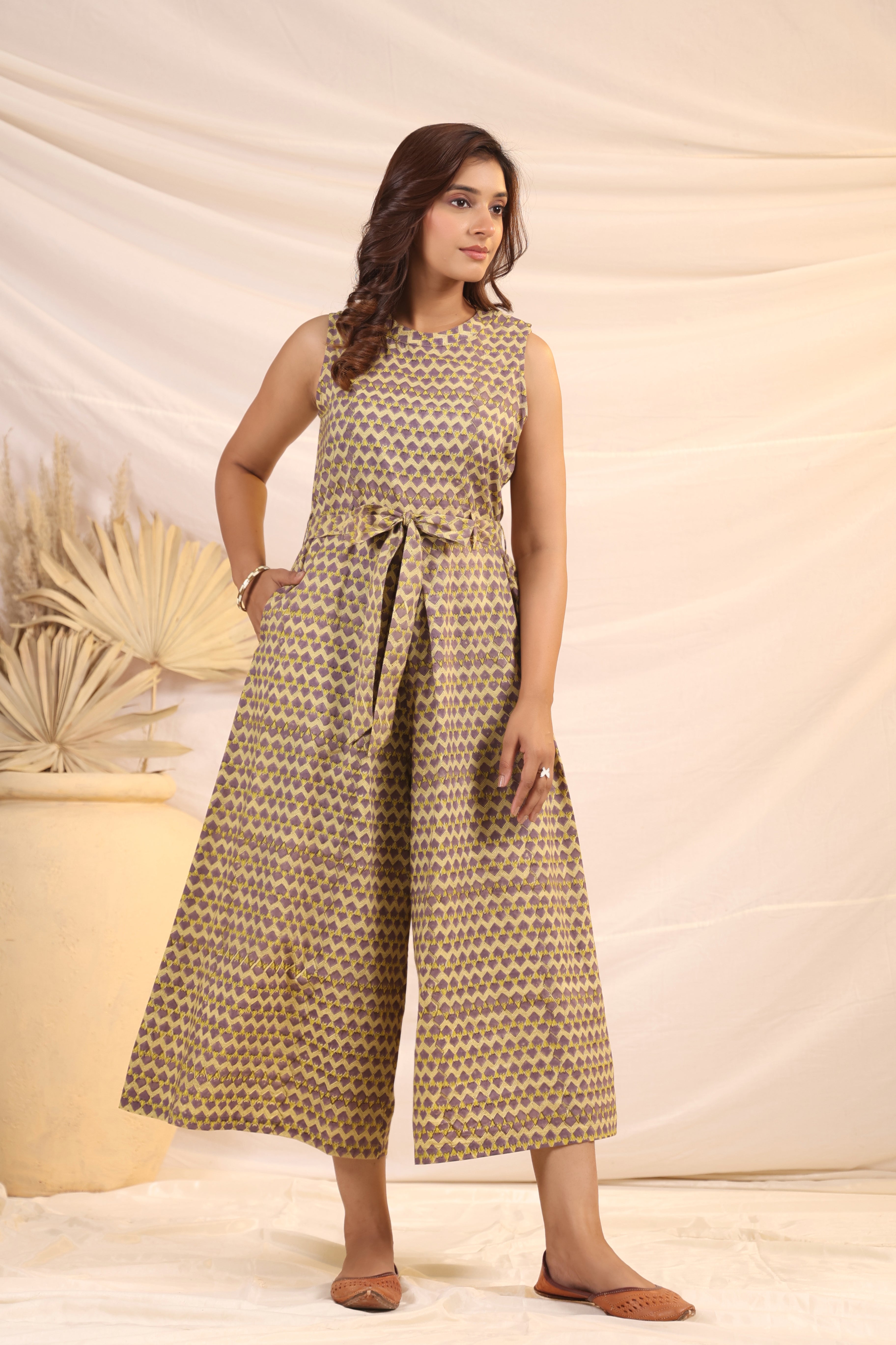 Shuddhi Beige and Violet Jumpsuit