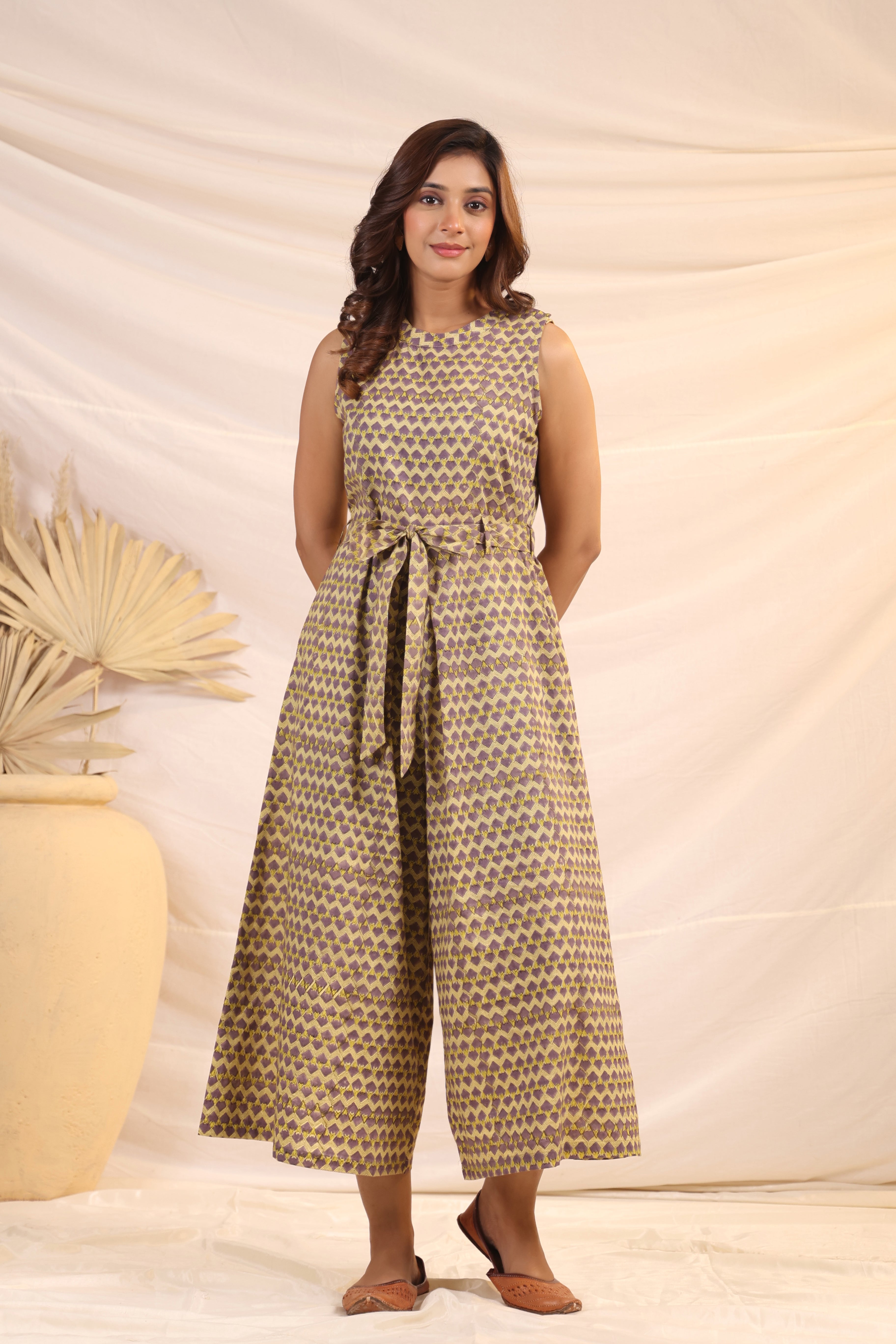 Shuddhi Beige and Violet Jumpsuit