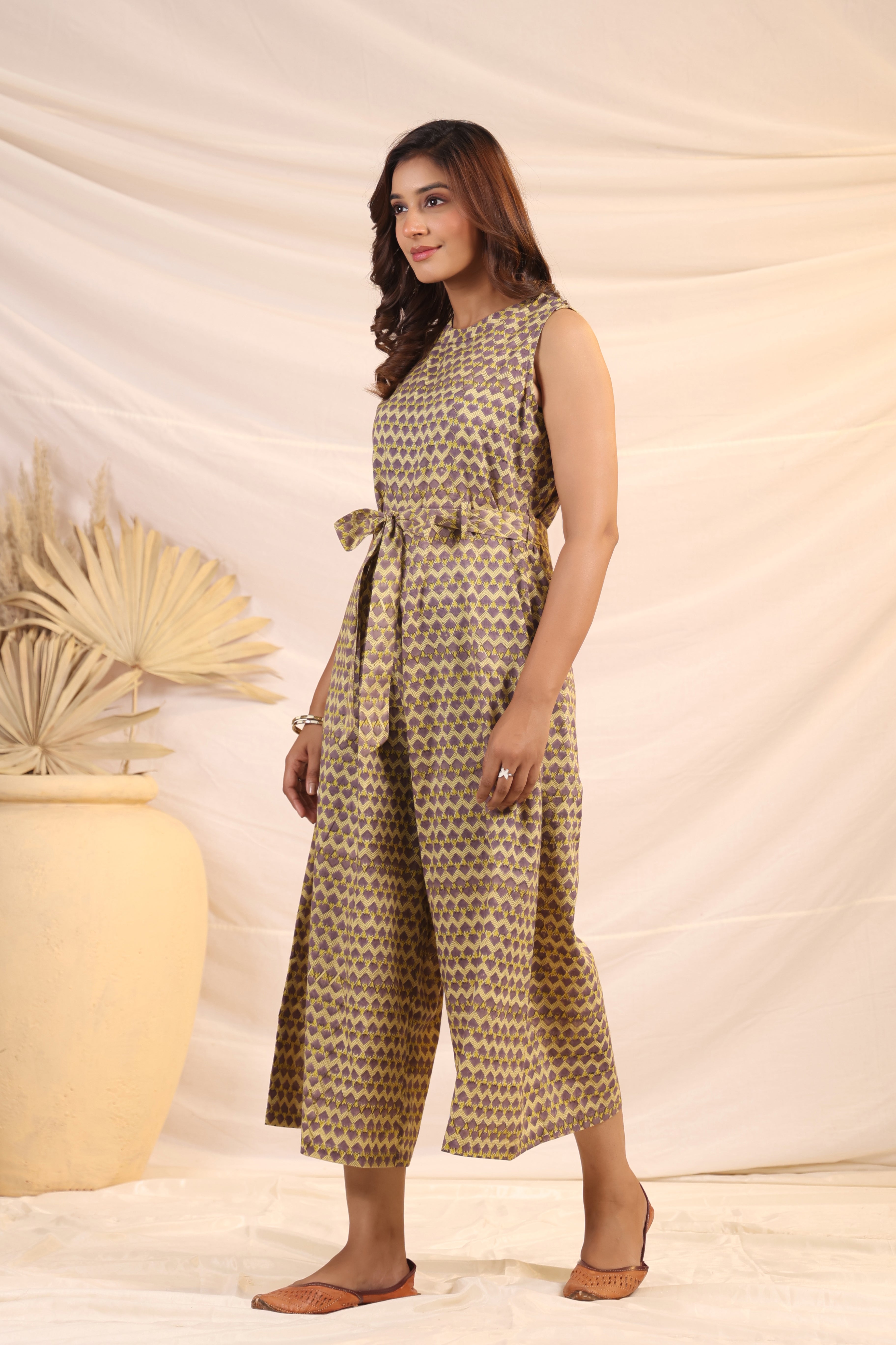 Shuddhi Beige and Violet Jumpsuit