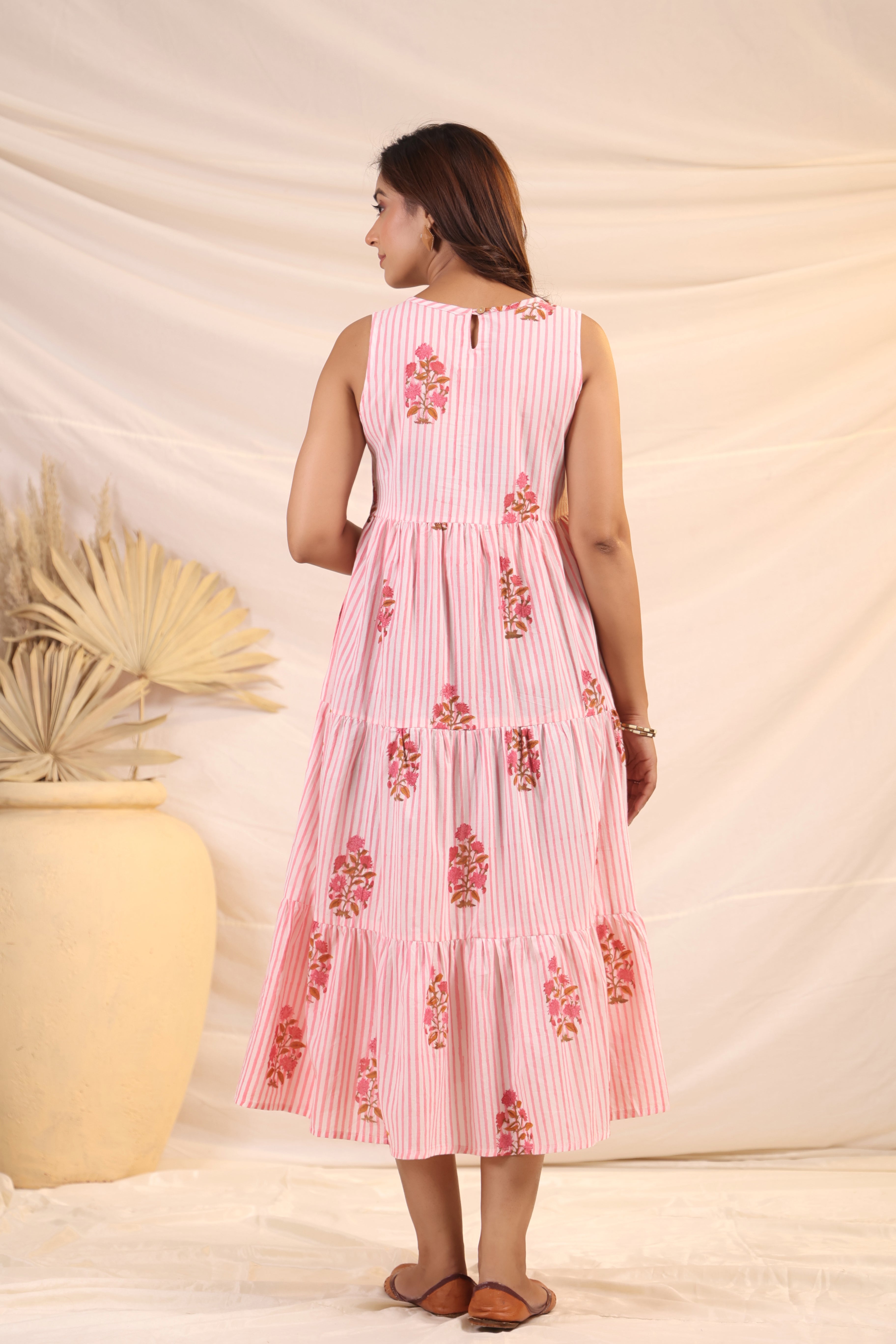 Shuddhi  White and Pink Tier Dress