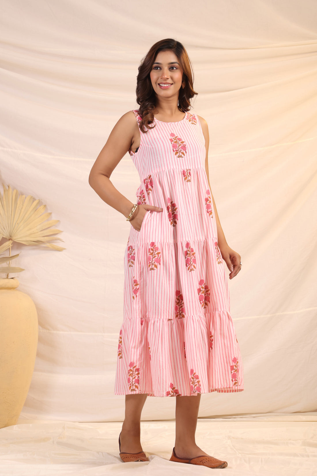 Shuddhi  White and Pink Tier Dress