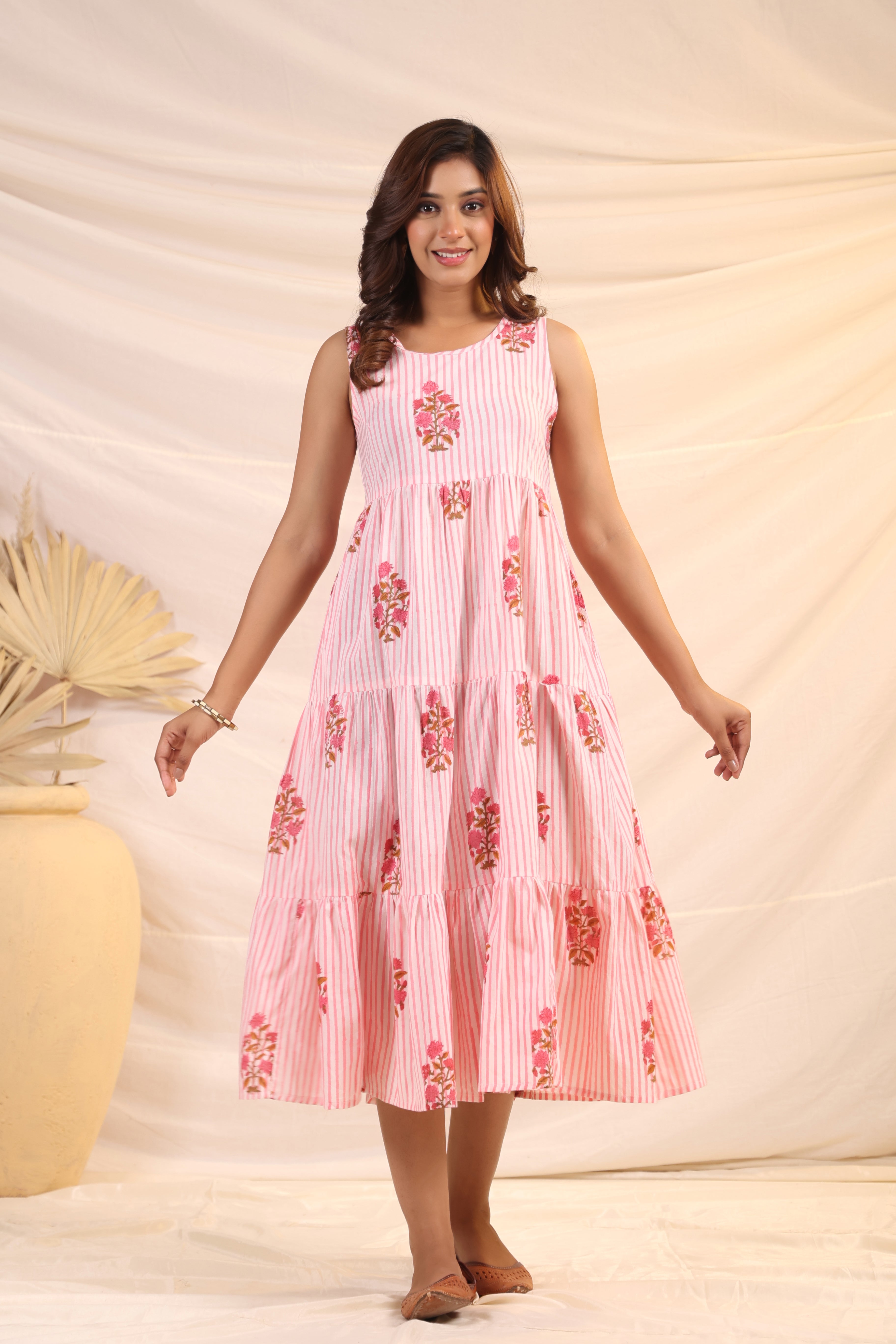 Shuddhi  White and Pink Tier Dress
