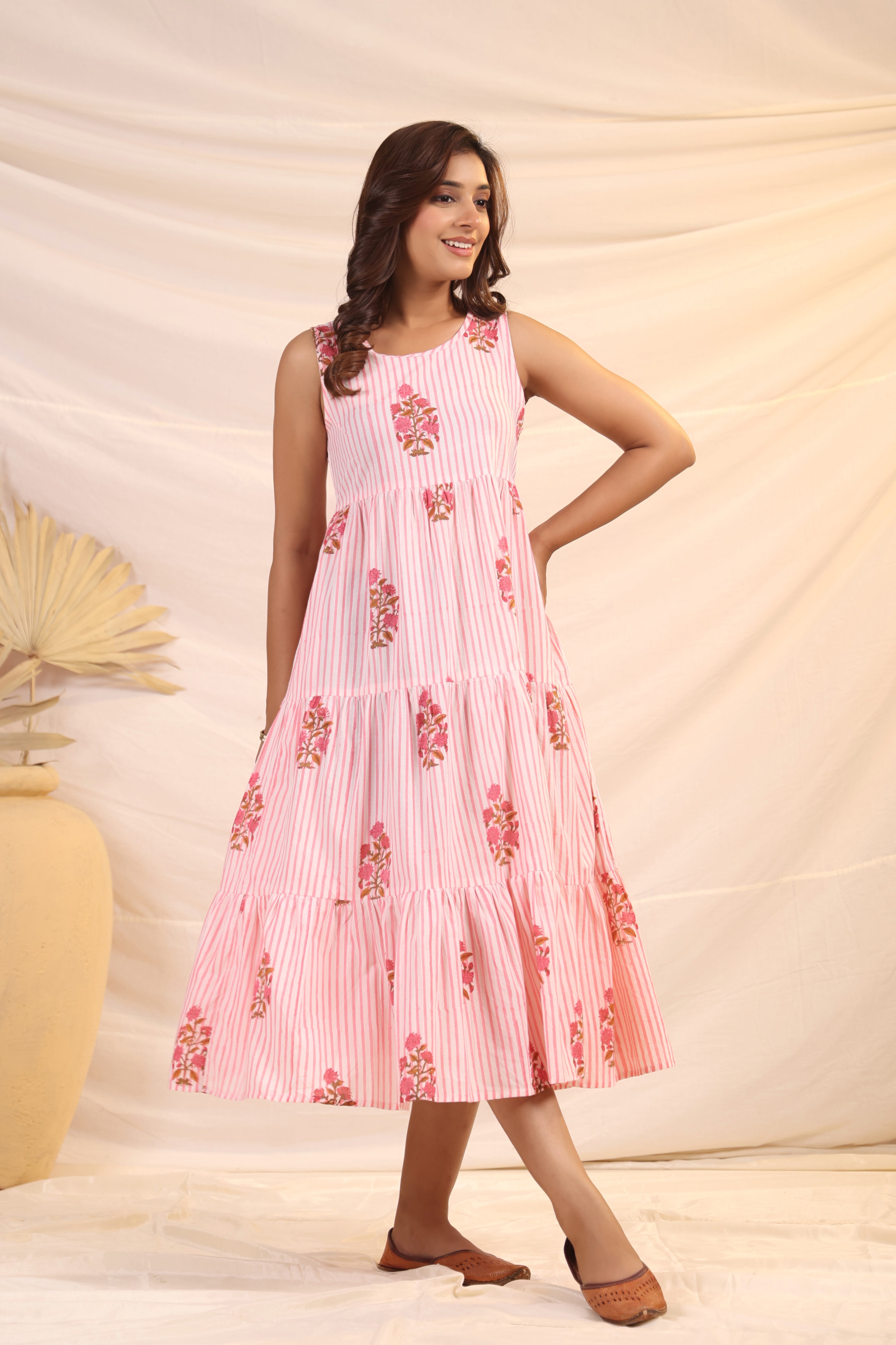Shuddhi  White and Pink Tier Dress