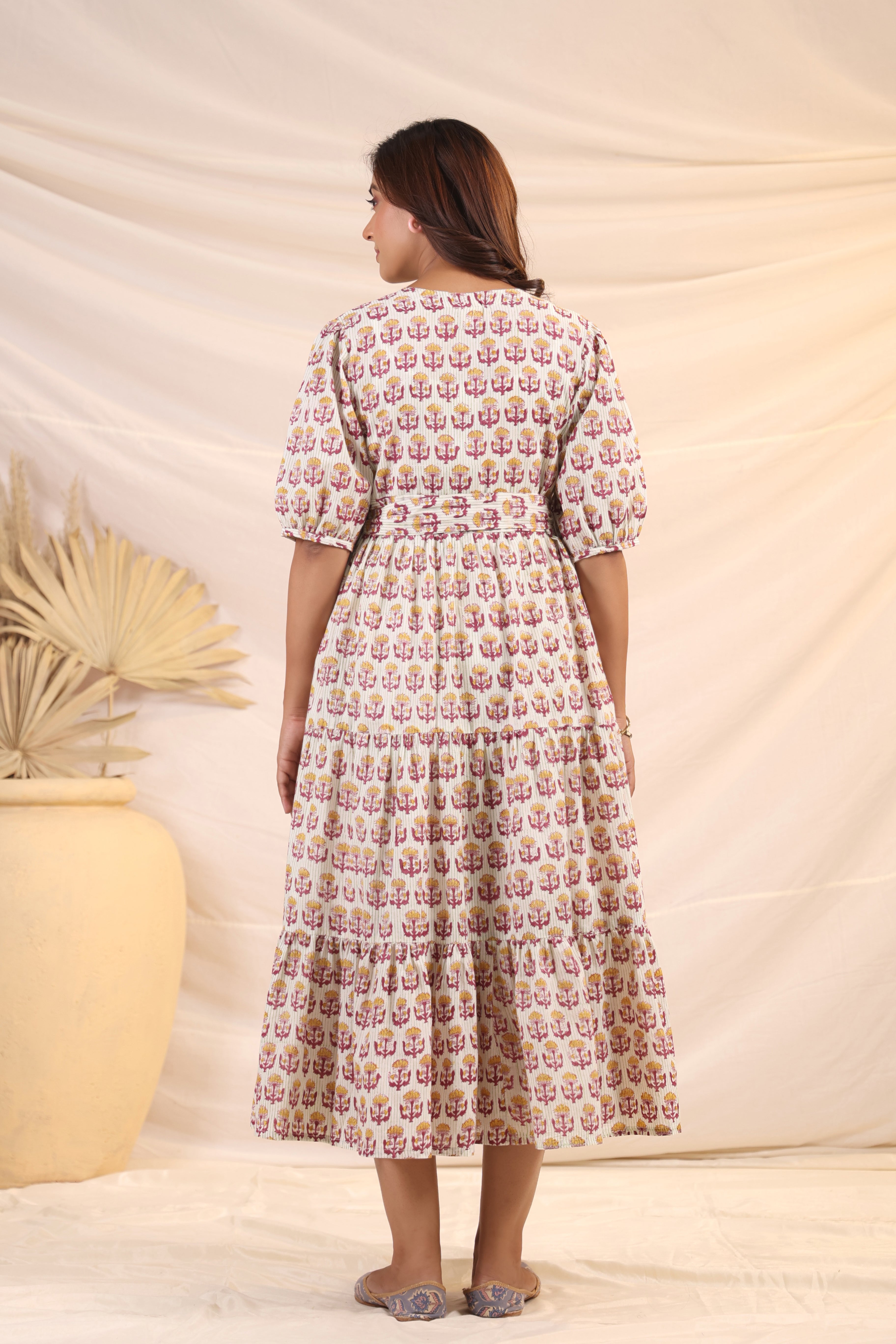 Shuddhi  Yellow and Pink Tier Wrap Dress