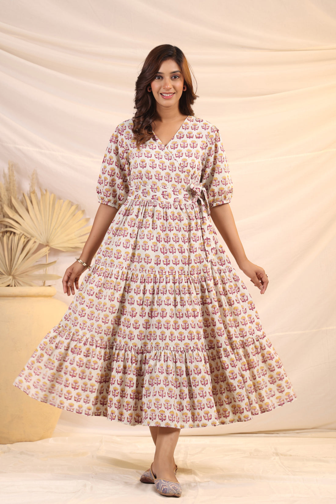 Shuddhi  Yellow and Pink Tier Wrap Dress