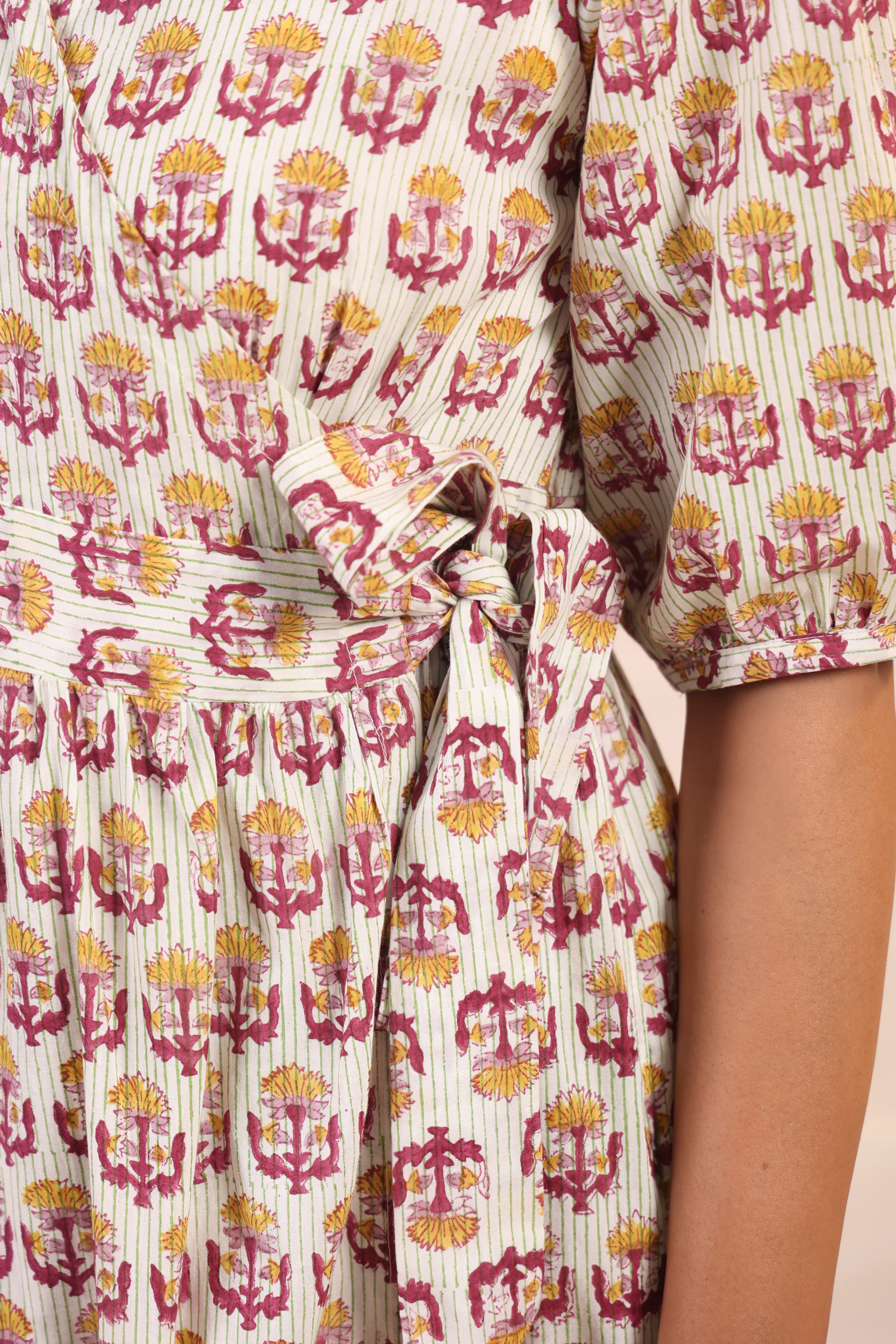 Shuddhi  Yellow and Pink Tier Wrap Dress
