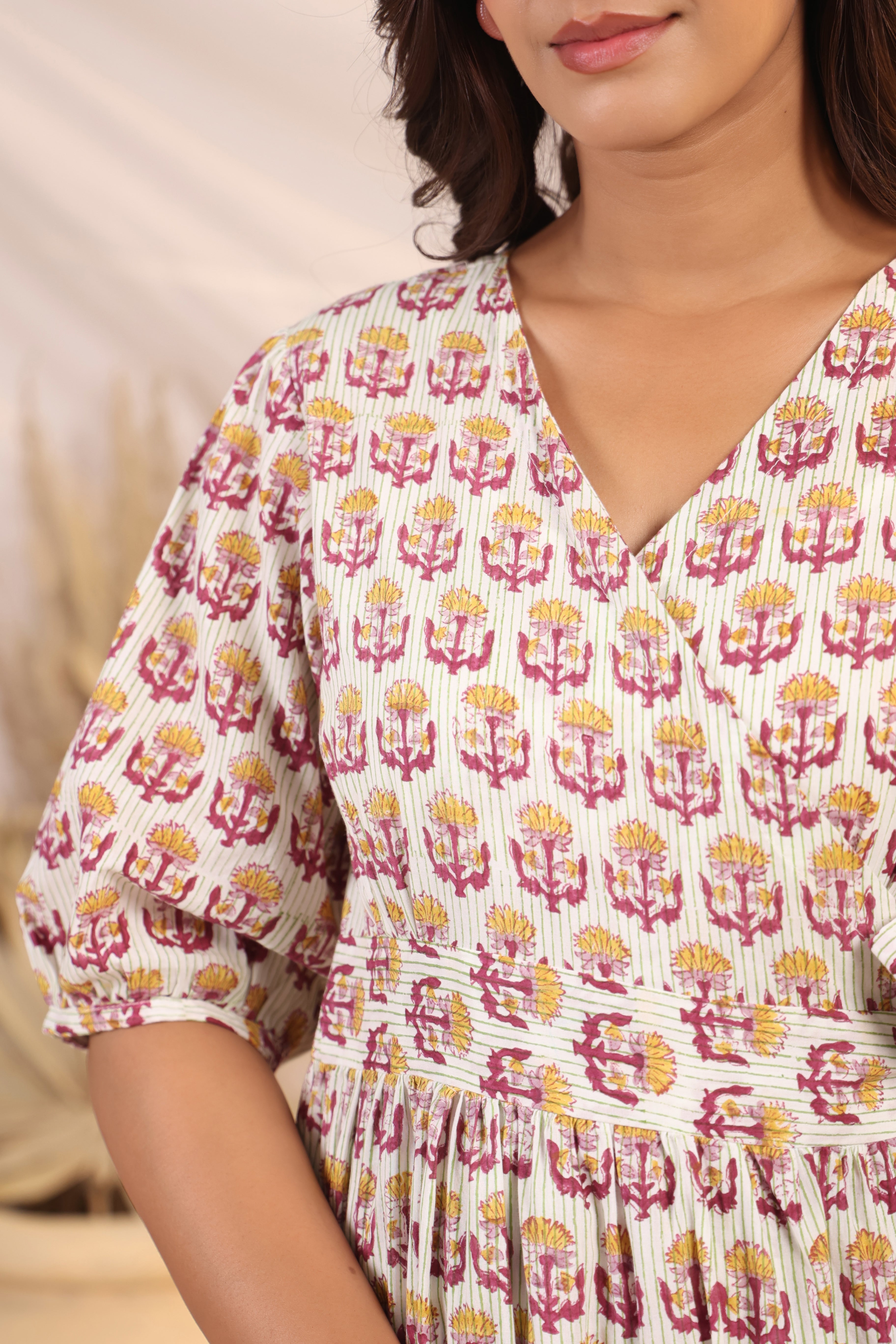 Shuddhi  Yellow and Pink Tier Wrap Dress