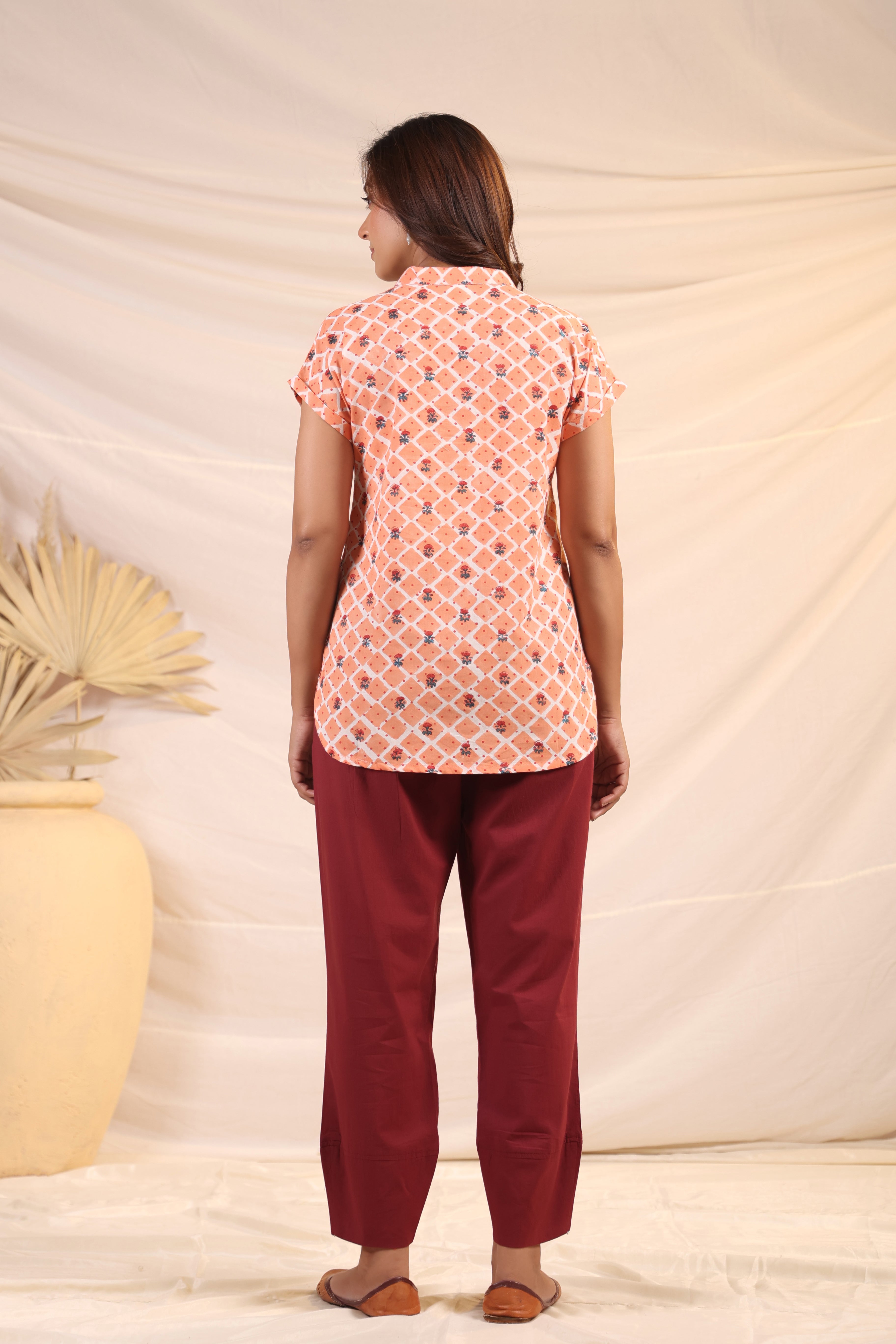 Shuddhi Peach and White Shirt