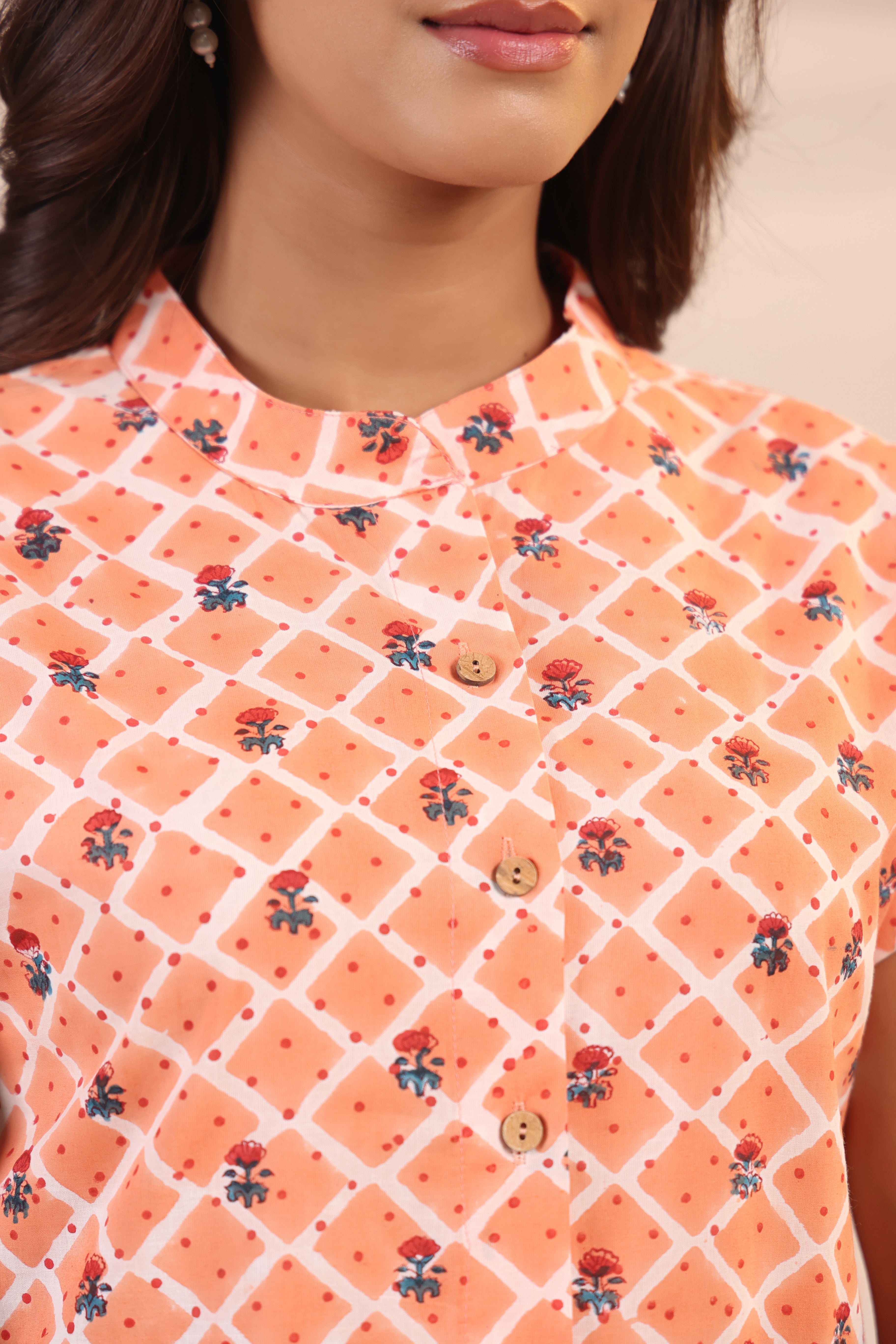 Shuddhi Peach and White Shirt