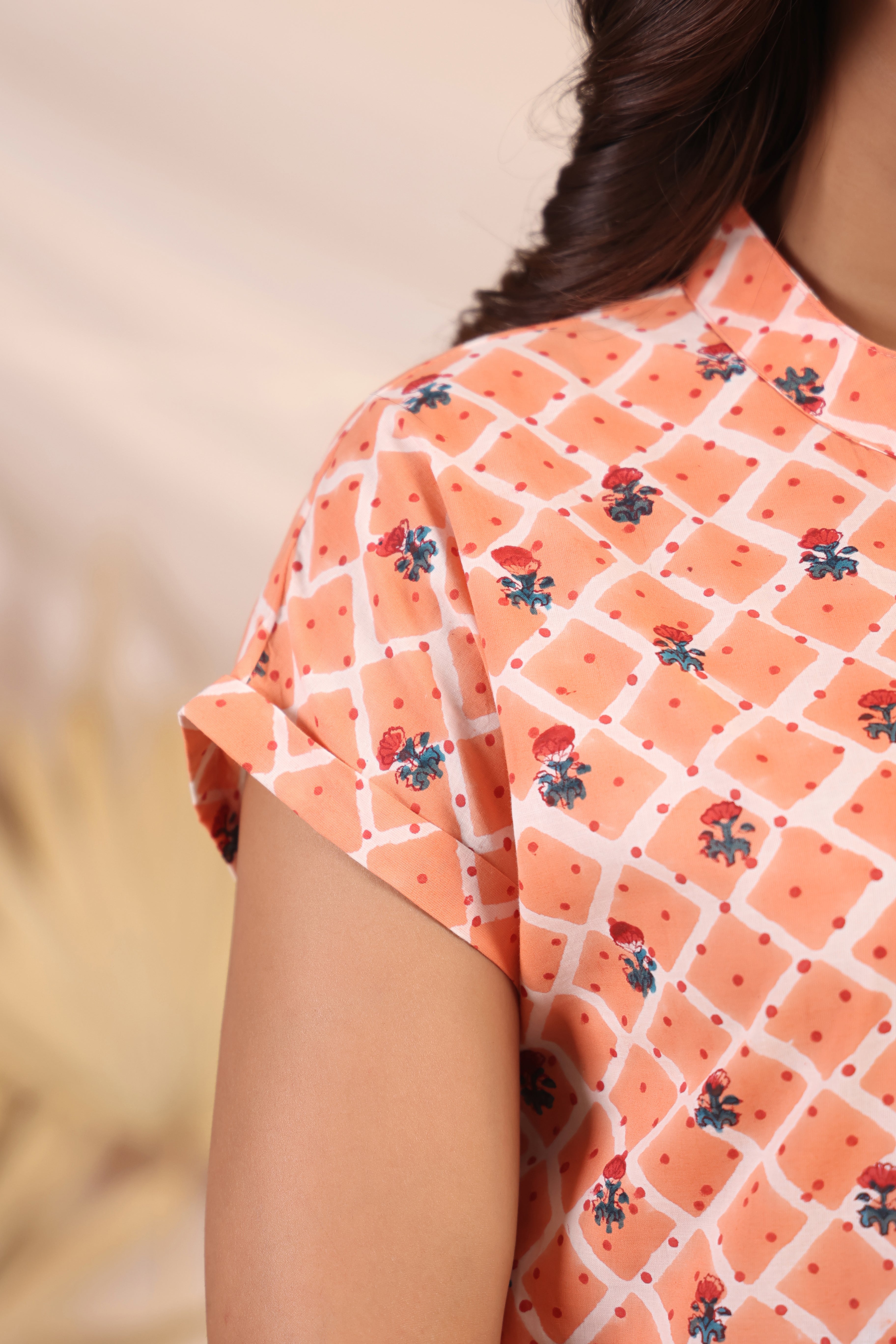 Shuddhi Peach and White Shirt