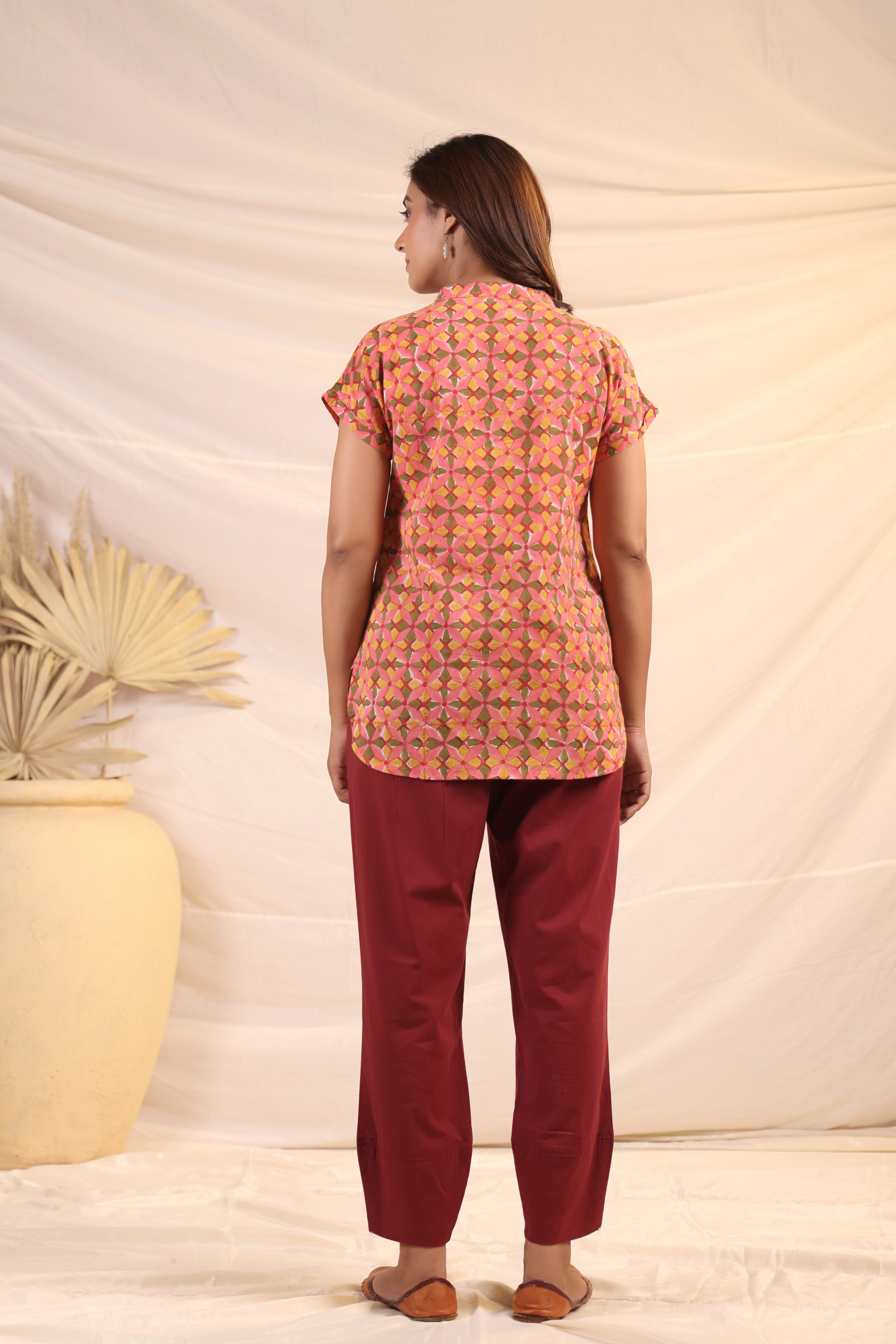 Shuddhi Peach and Yellow Shirt
