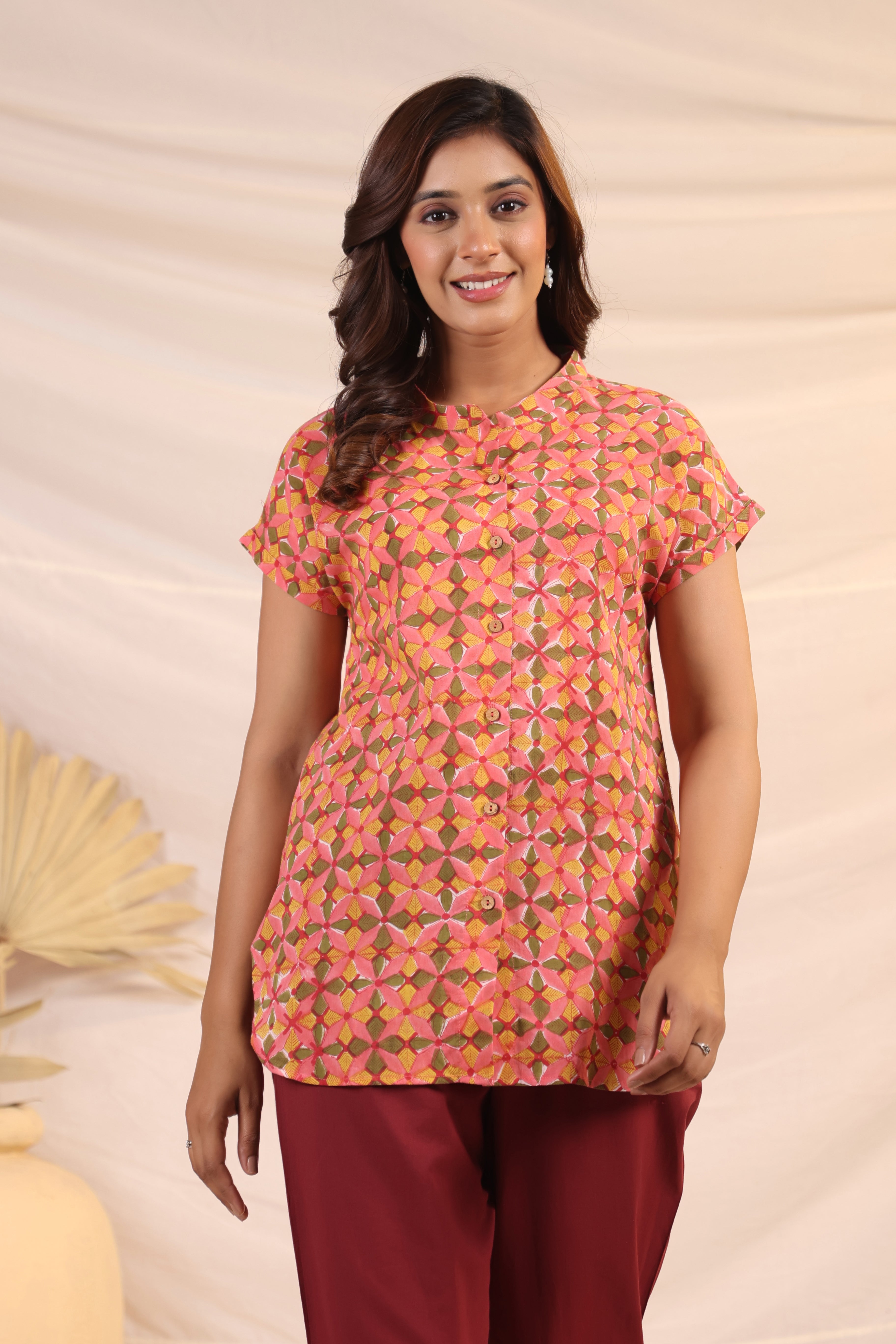 Shuddhi Peach and Yellow Shirt