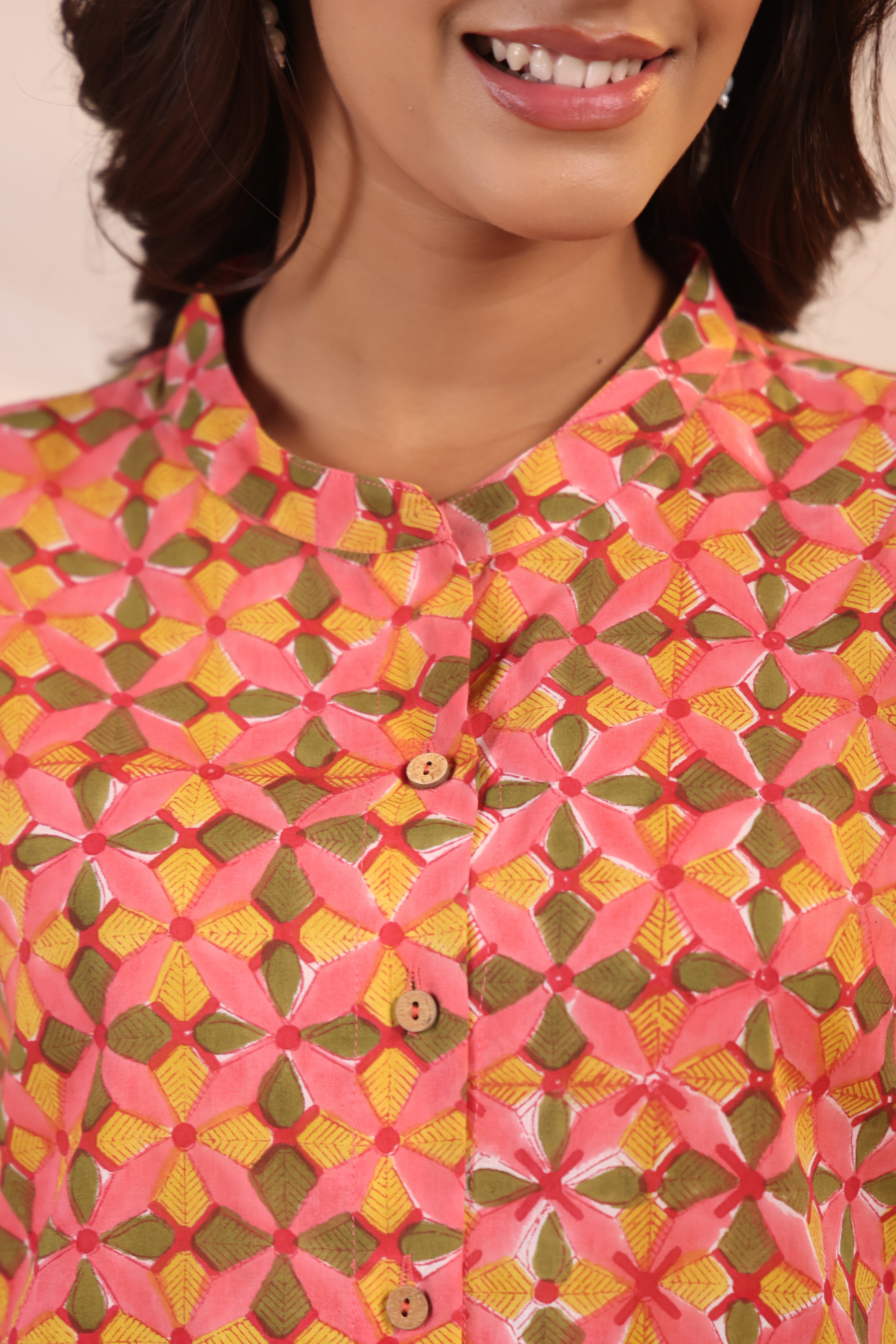 Shuddhi Peach and Yellow Shirt