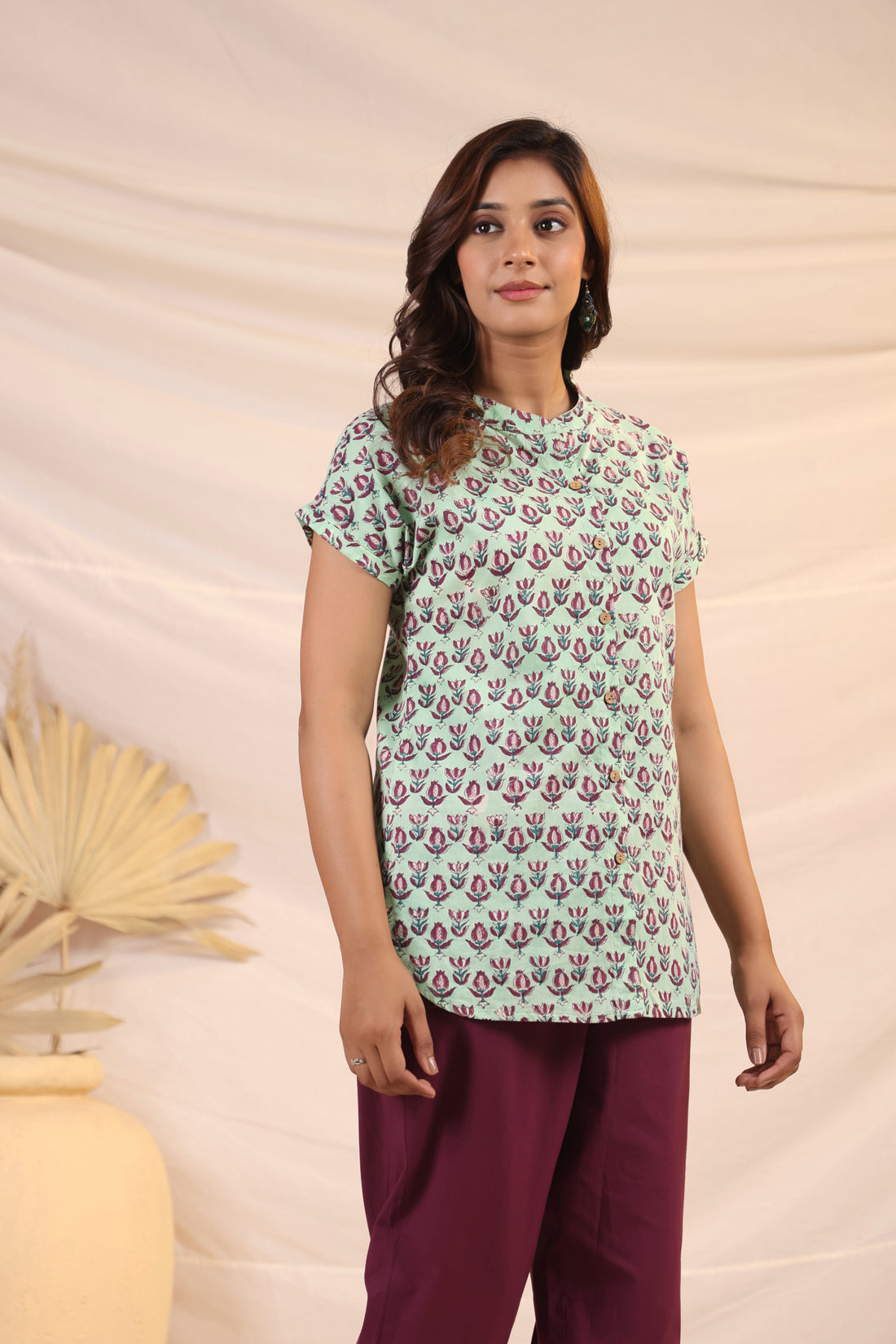 Shuddhi  Green and Purple Shirt