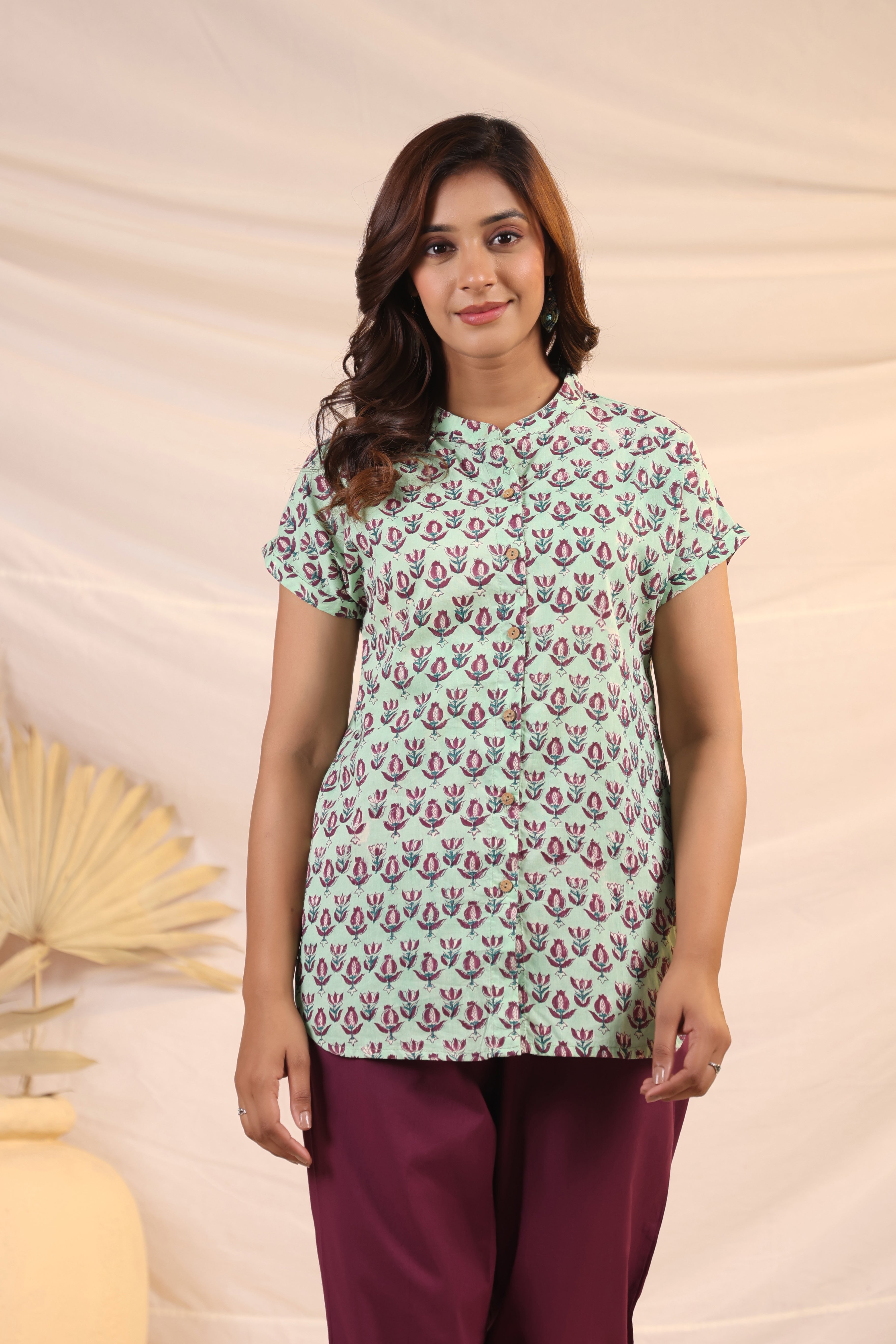 Shuddhi  Green and Purple Shirt
