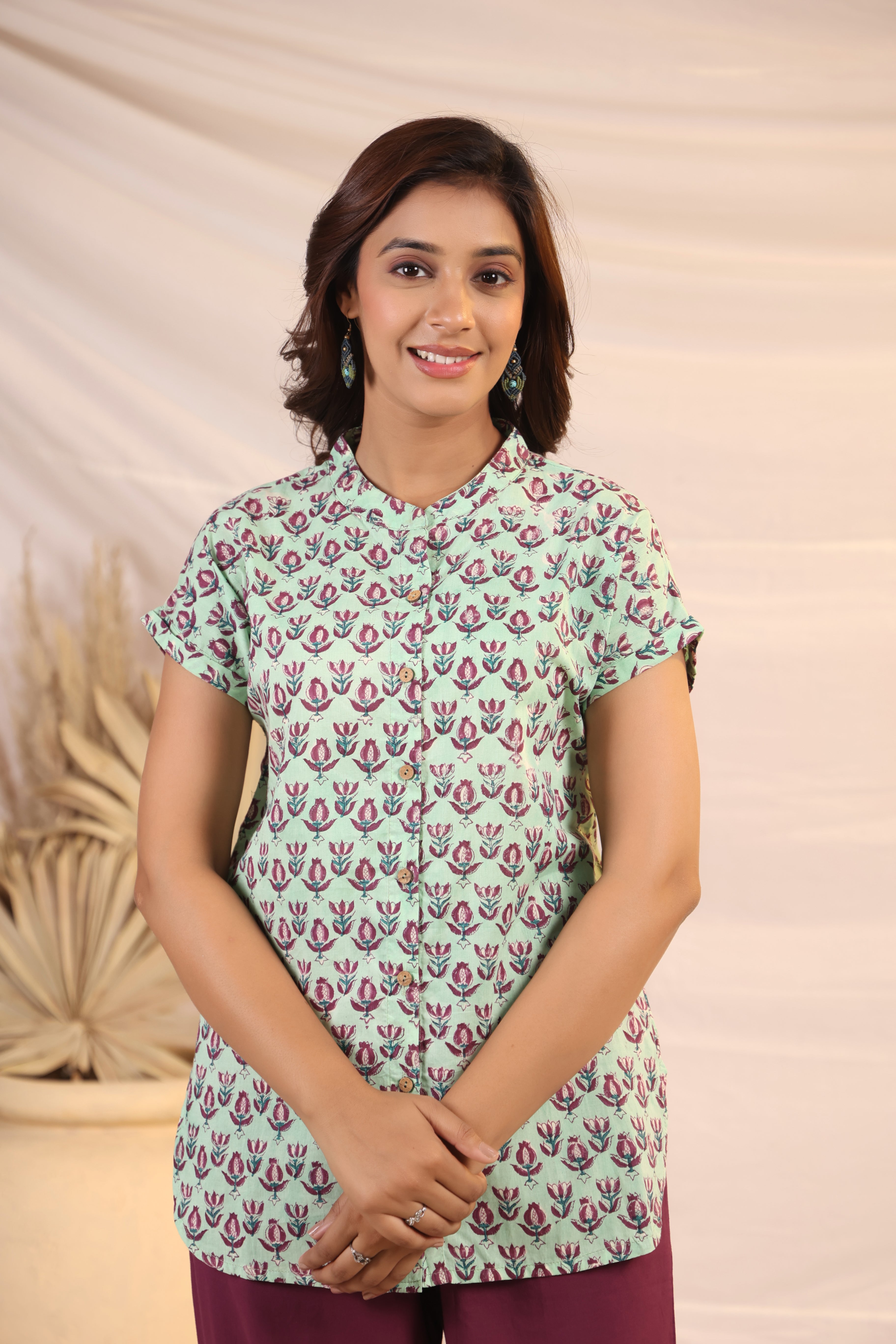 Shuddhi  Green and Purple Shirt