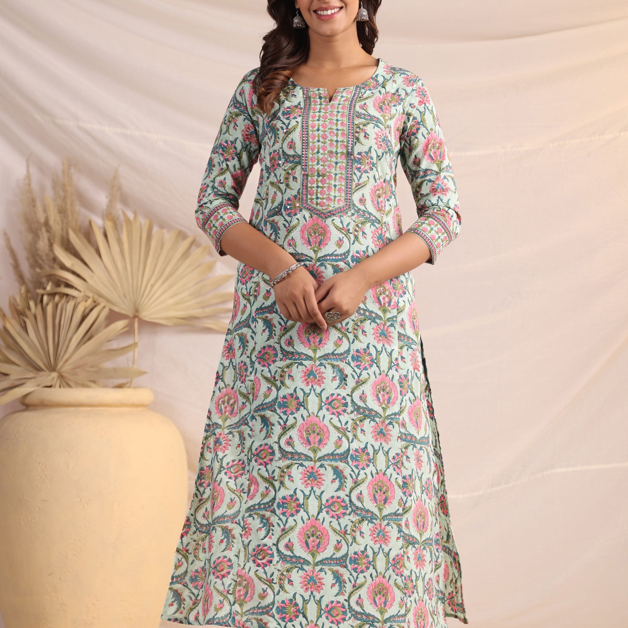 Shuddhi  Green and Pink Kurta