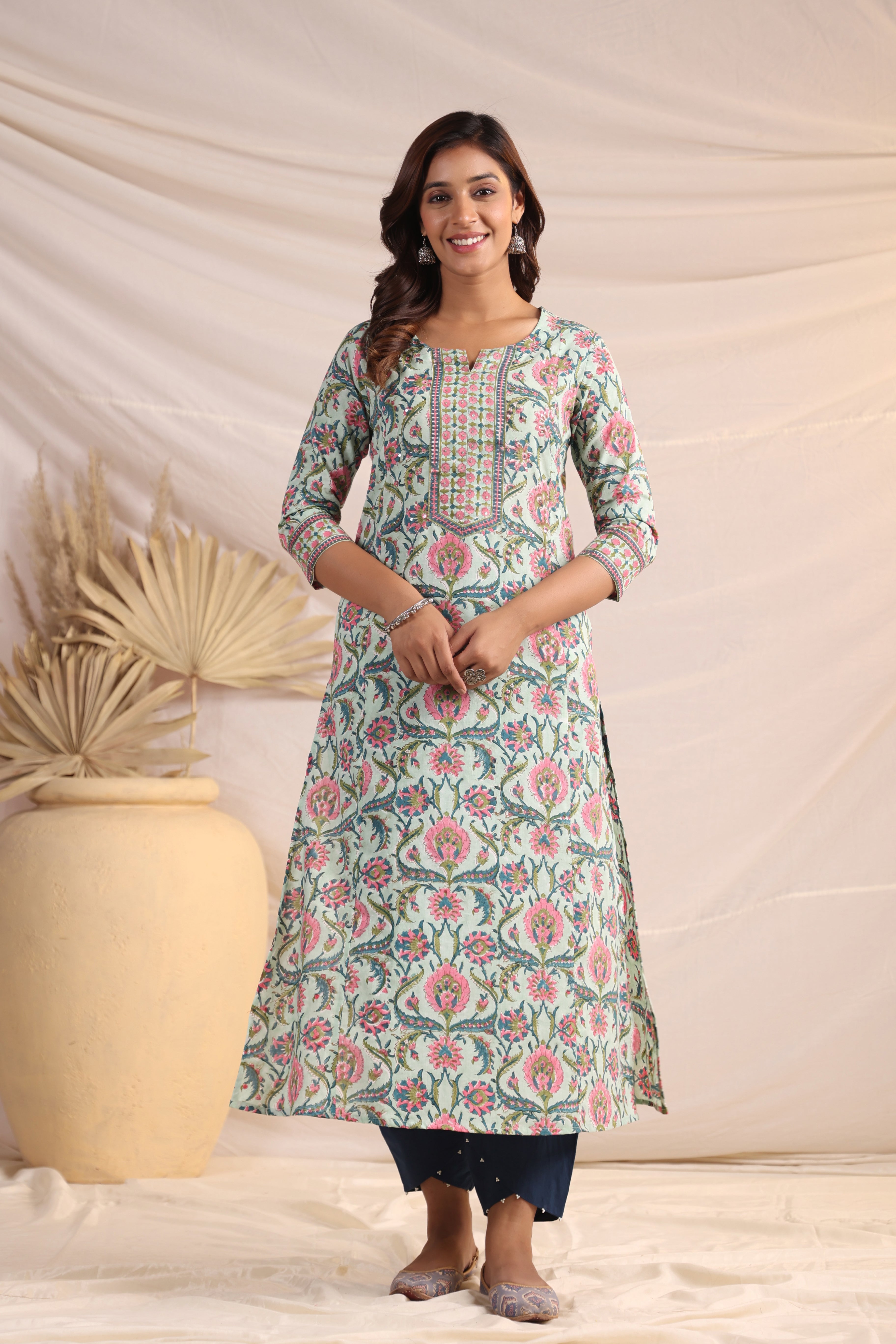 Shuddhi  Green and Pink Kurta