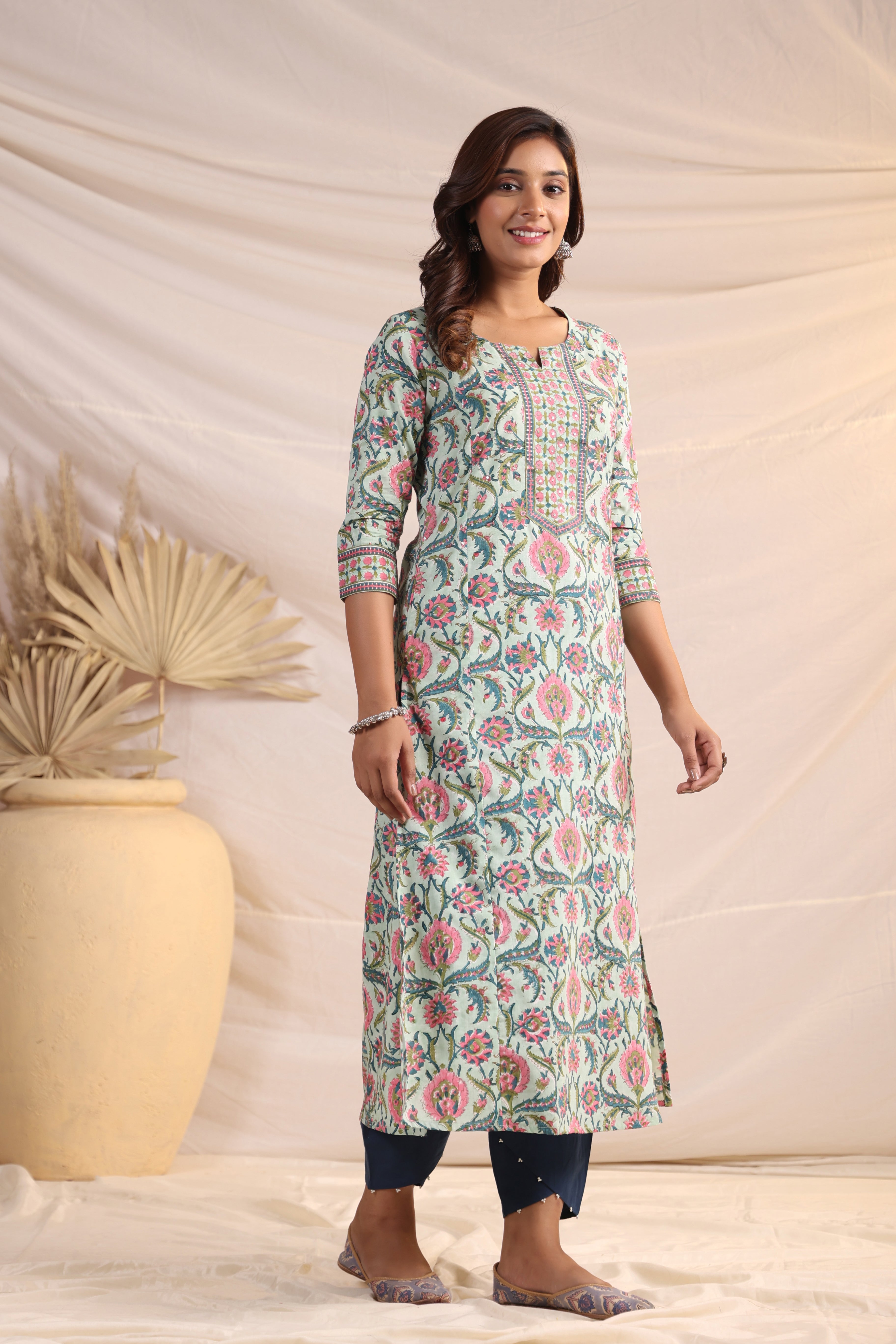Shuddhi  Green and Pink Kurta