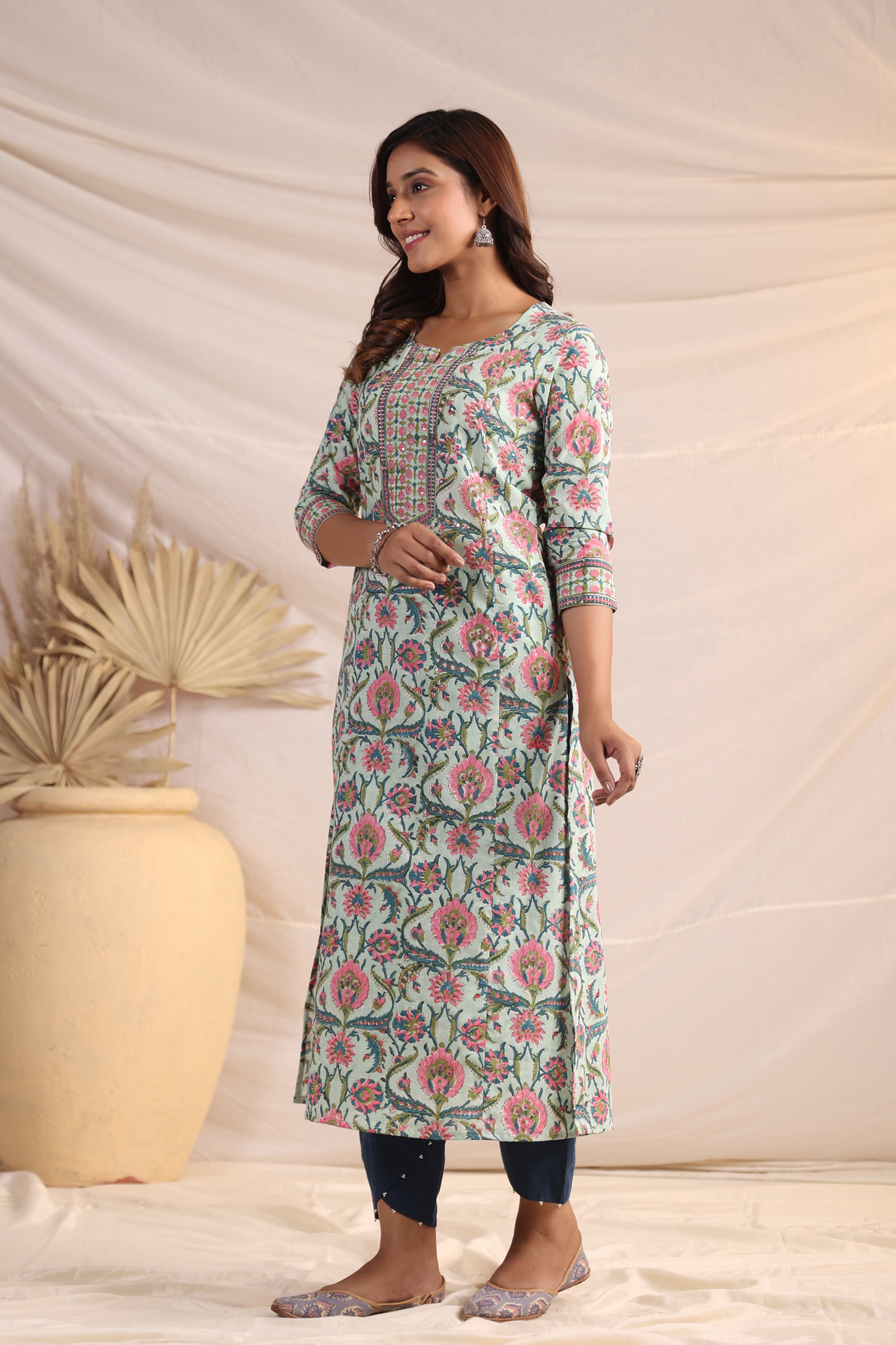 Shuddhi  Green and Pink Kurta