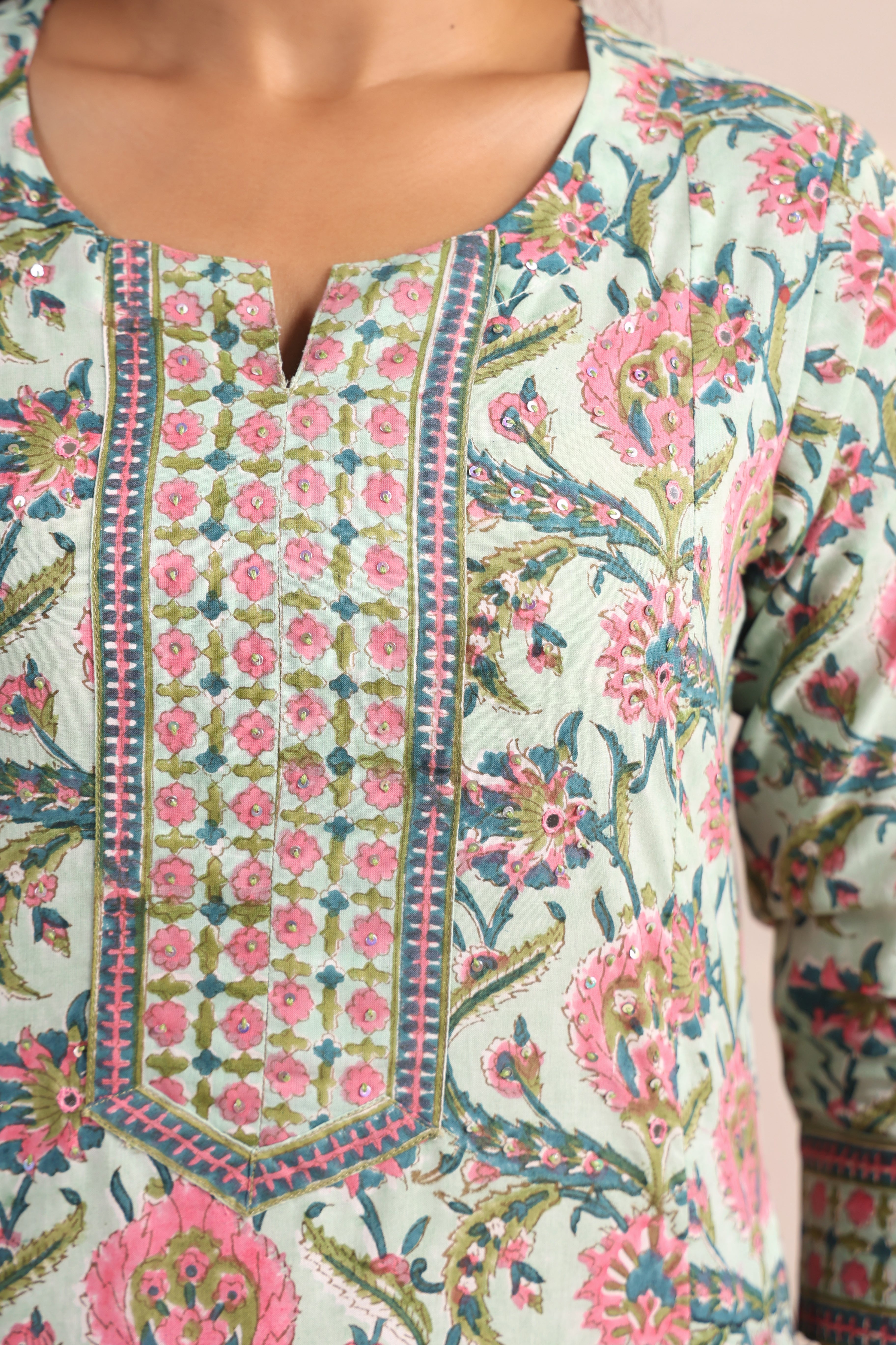 Shuddhi  Green and Pink Kurta
