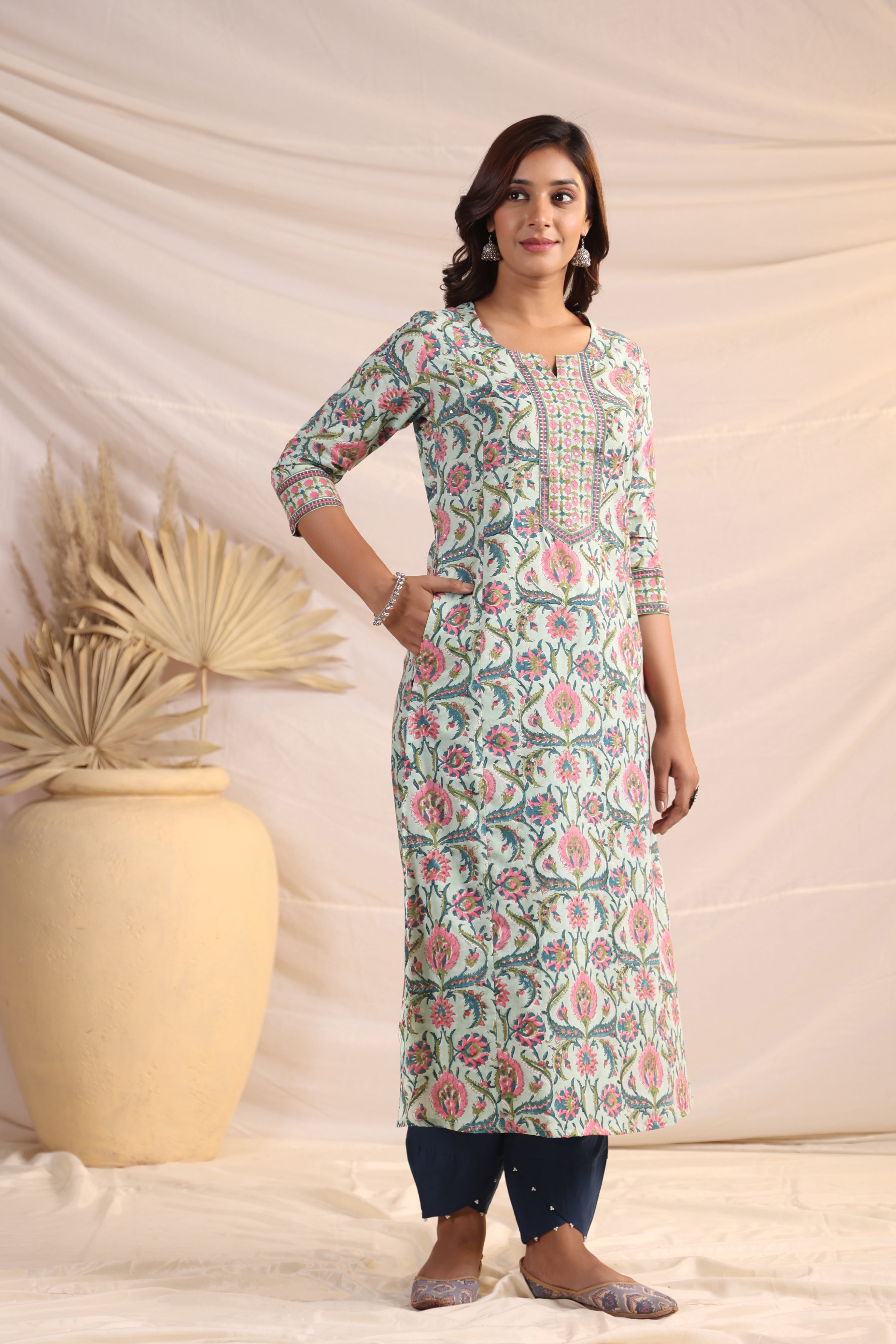 Shuddhi  Green and Pink Kurta