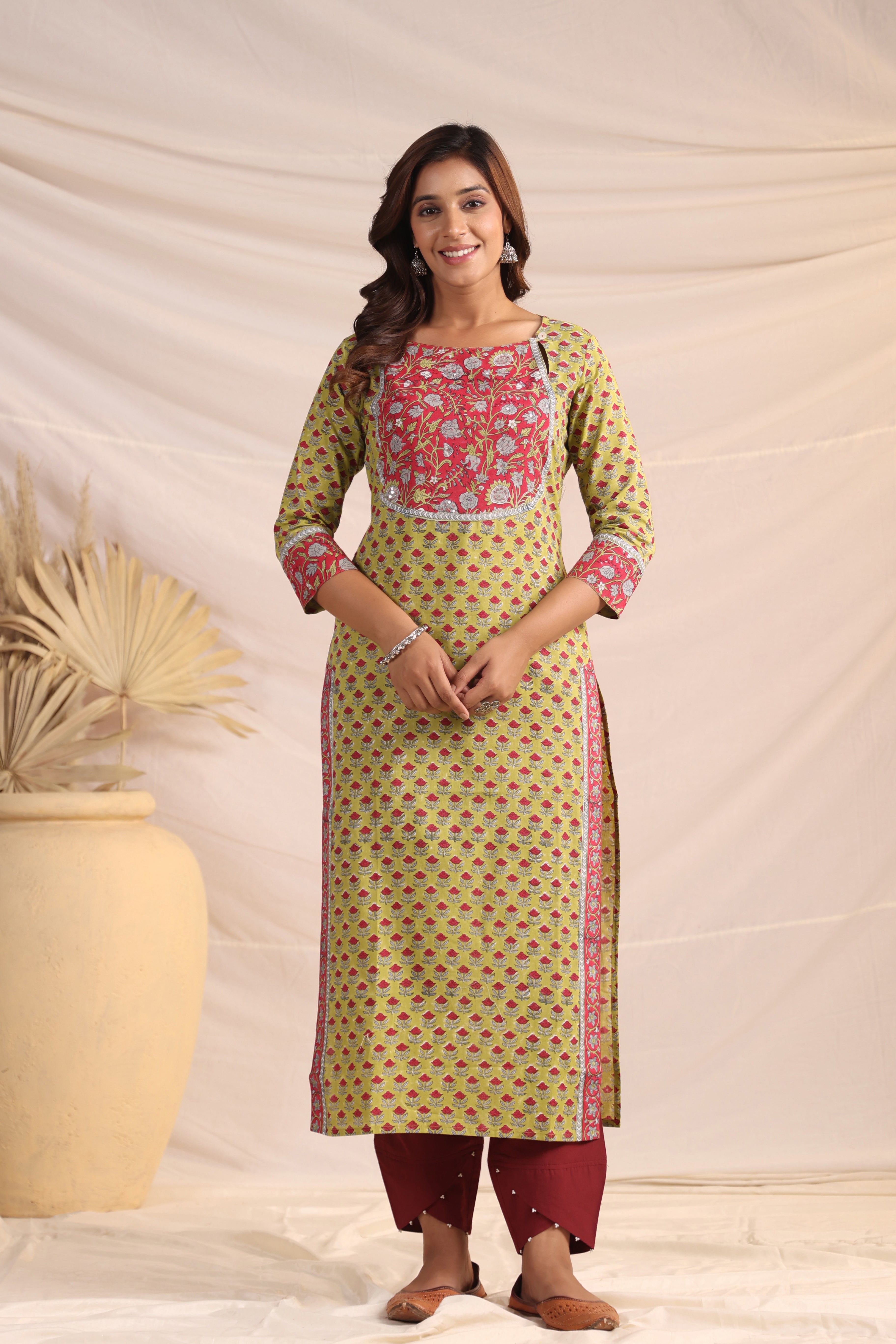 Shuddhi  Green and Pink Kurta