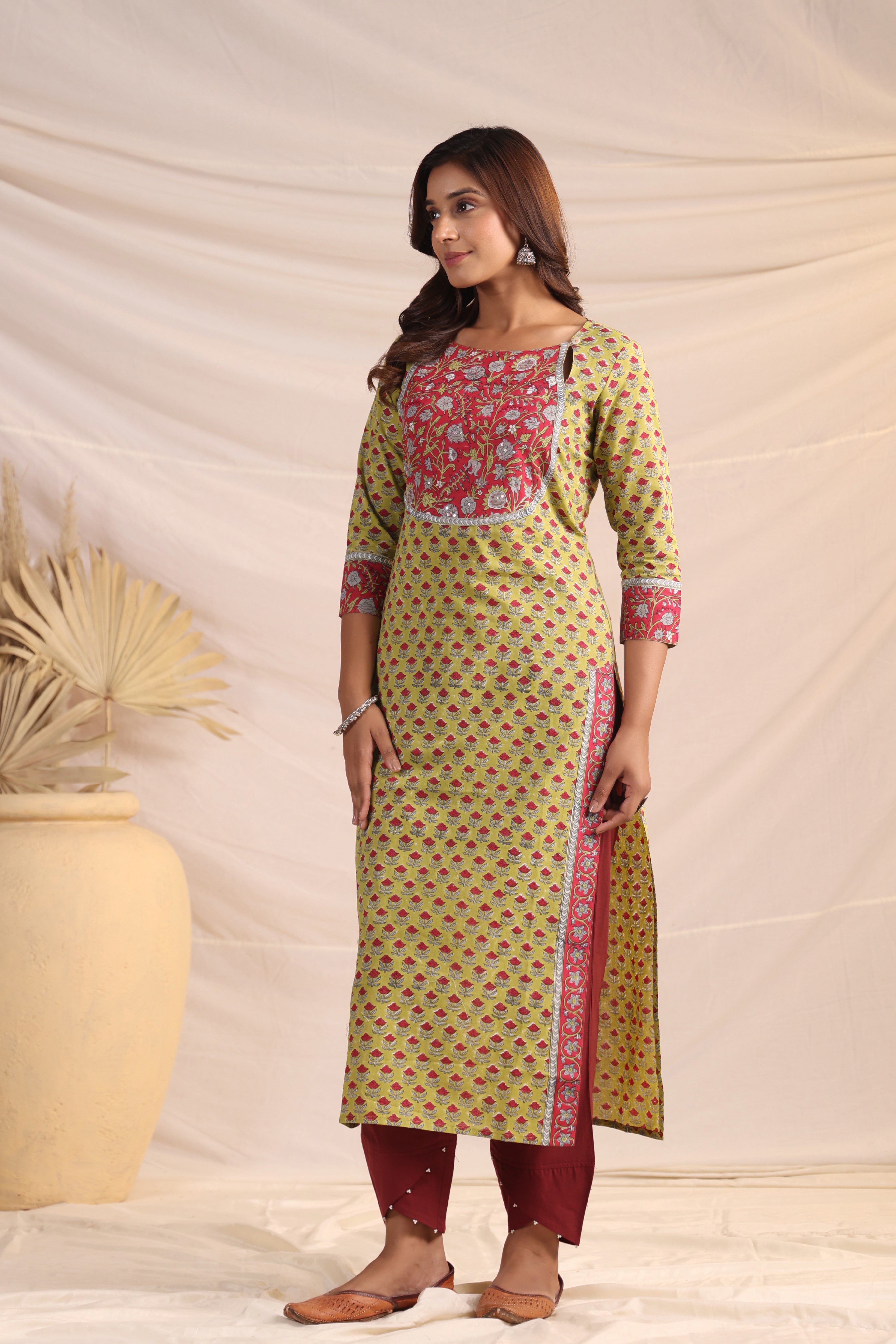 Shuddhi  Green and Pink Kurta