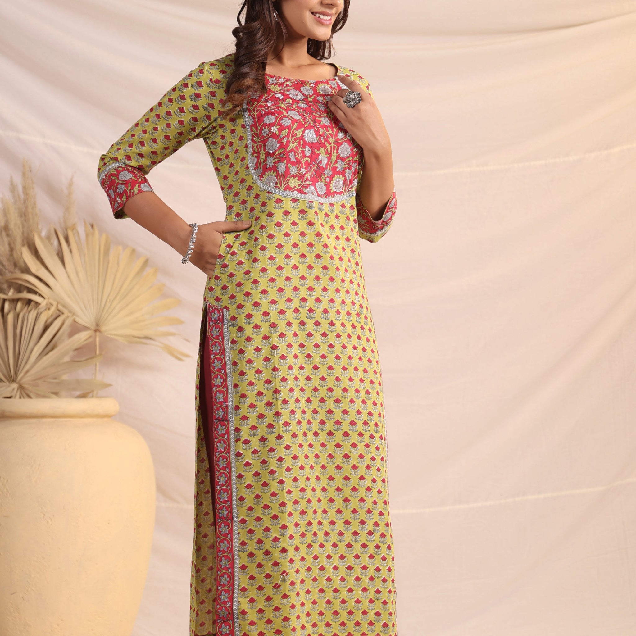 Shuddhi  Green and Pink Kurta