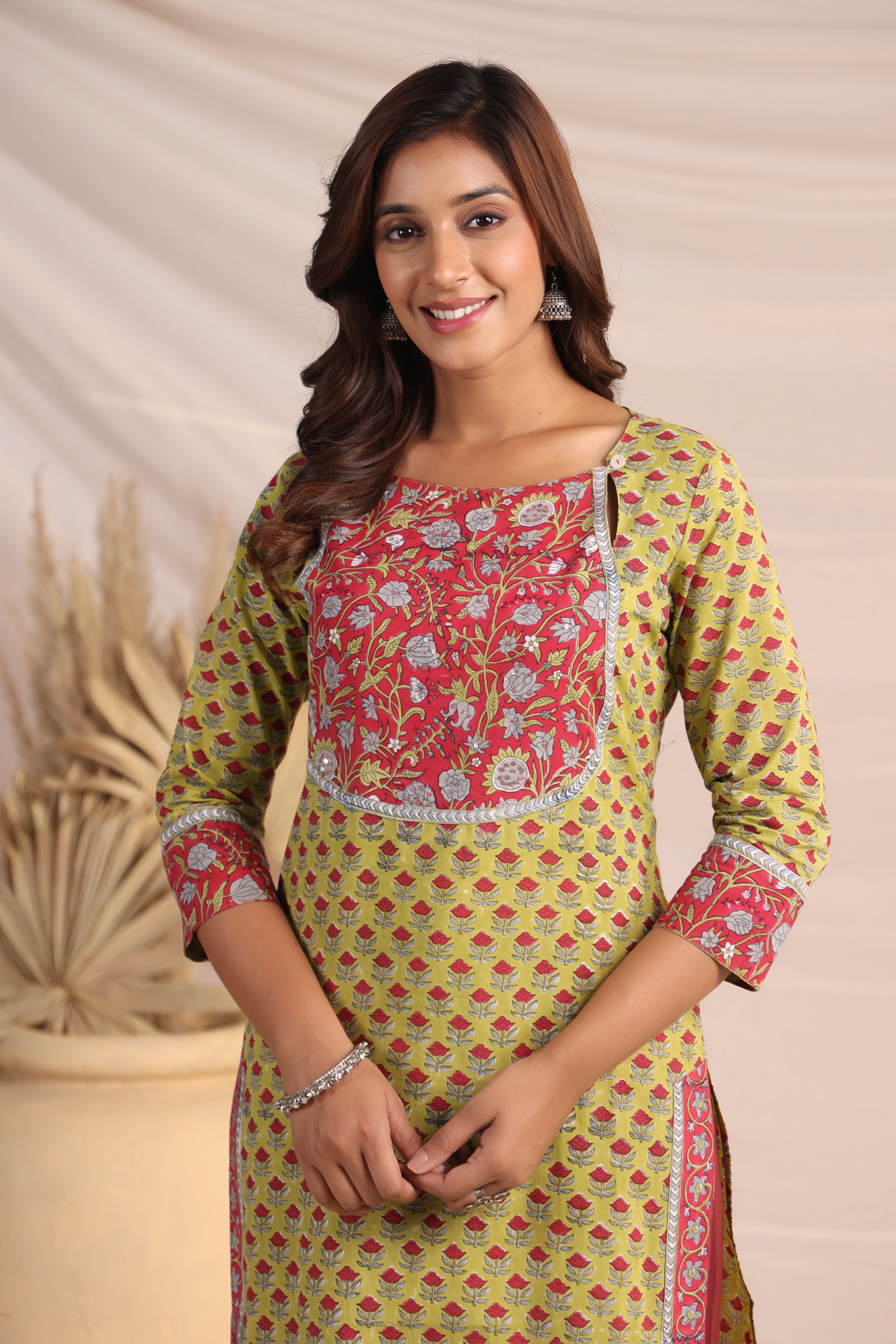 Shuddhi  Green and Pink Kurta