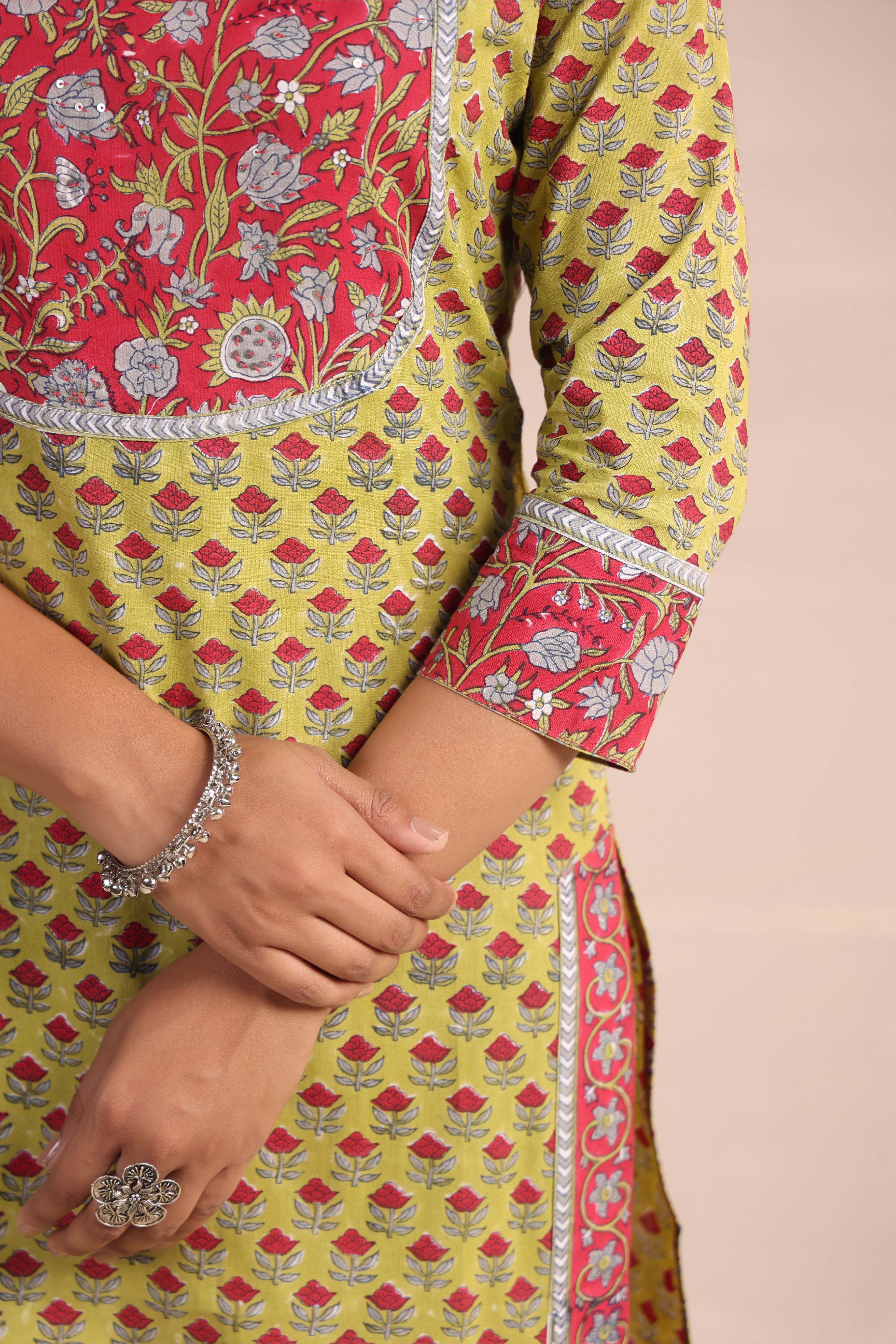 Shuddhi  Green and Pink Kurta