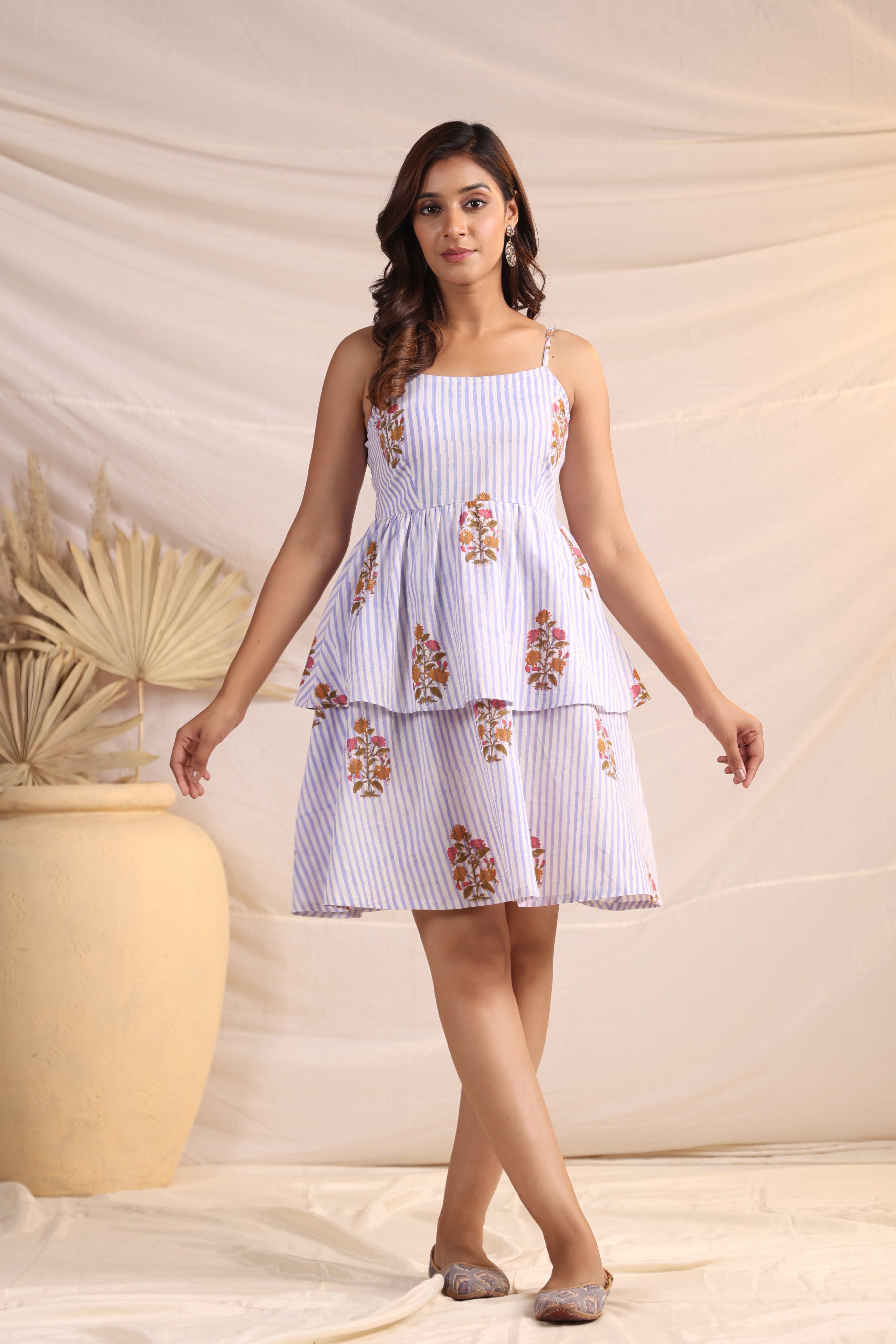 Shuddhi  Blue and White Tier Dress