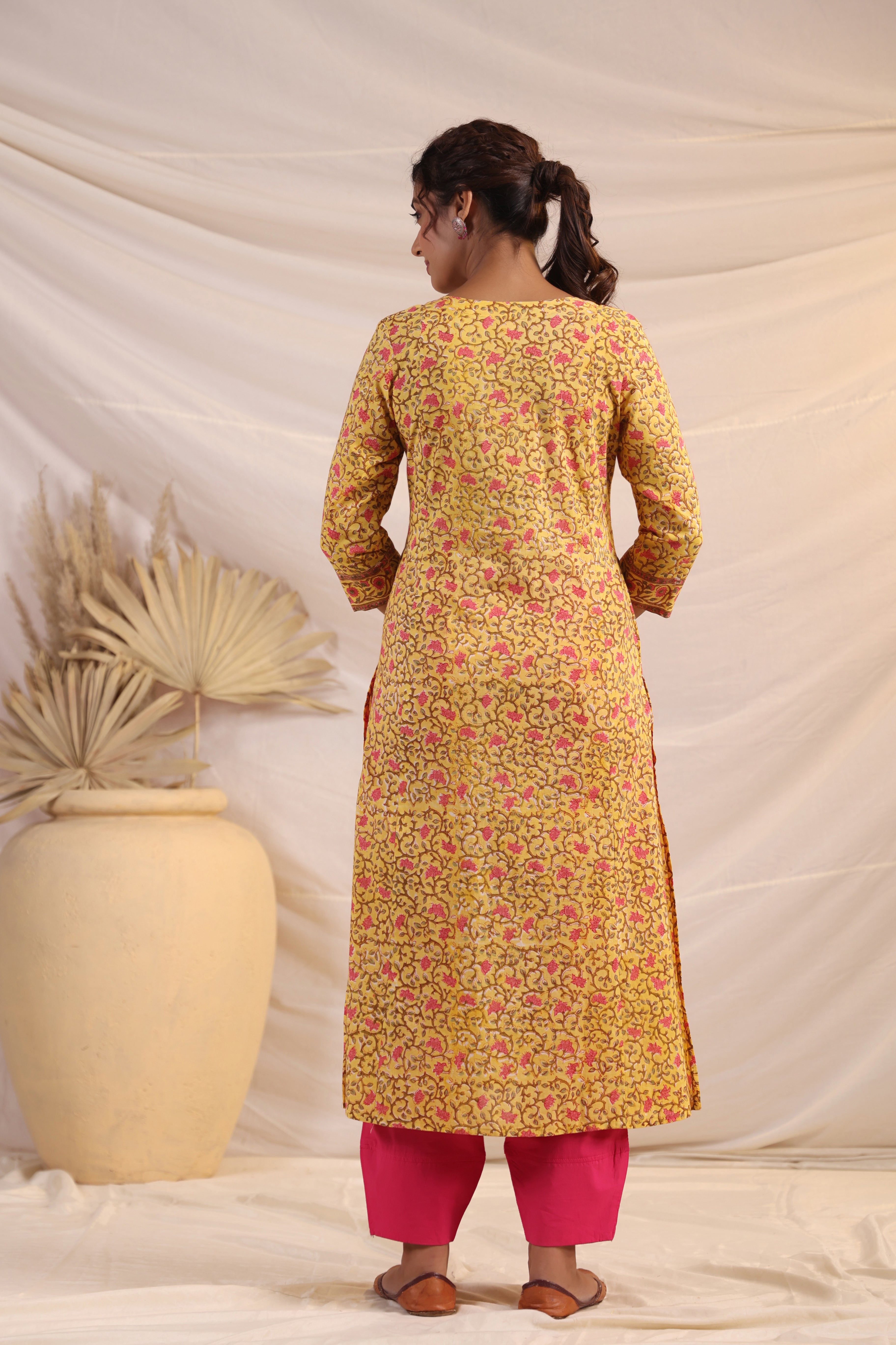 Shuddhi  Yellow and Pink Kurta
