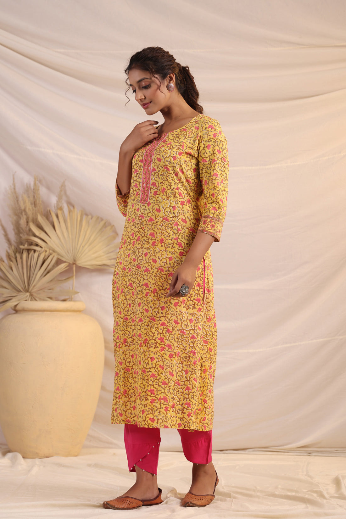 Shuddhi  Yellow and Pink Kurta