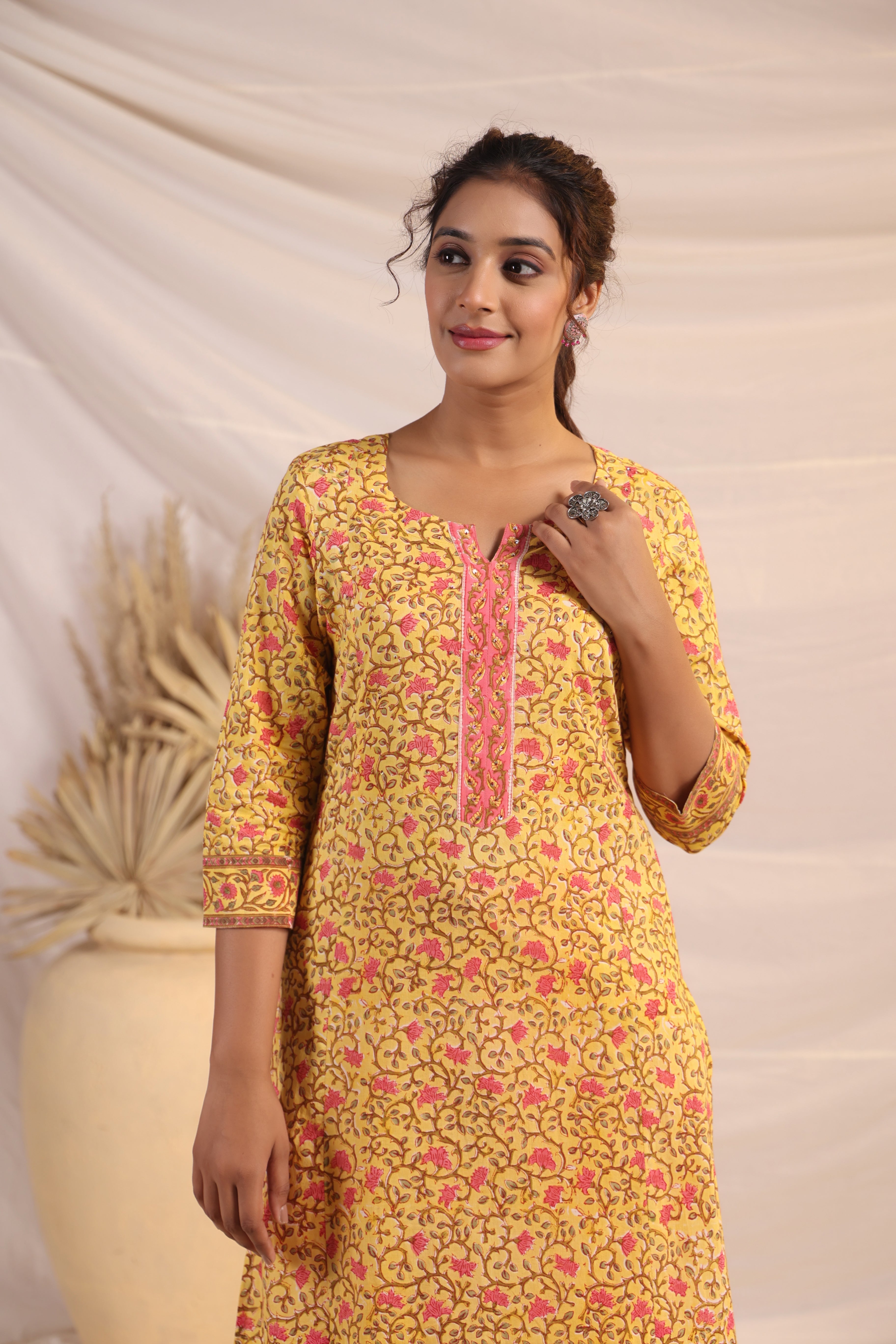 Shuddhi  Yellow and Pink Kurta