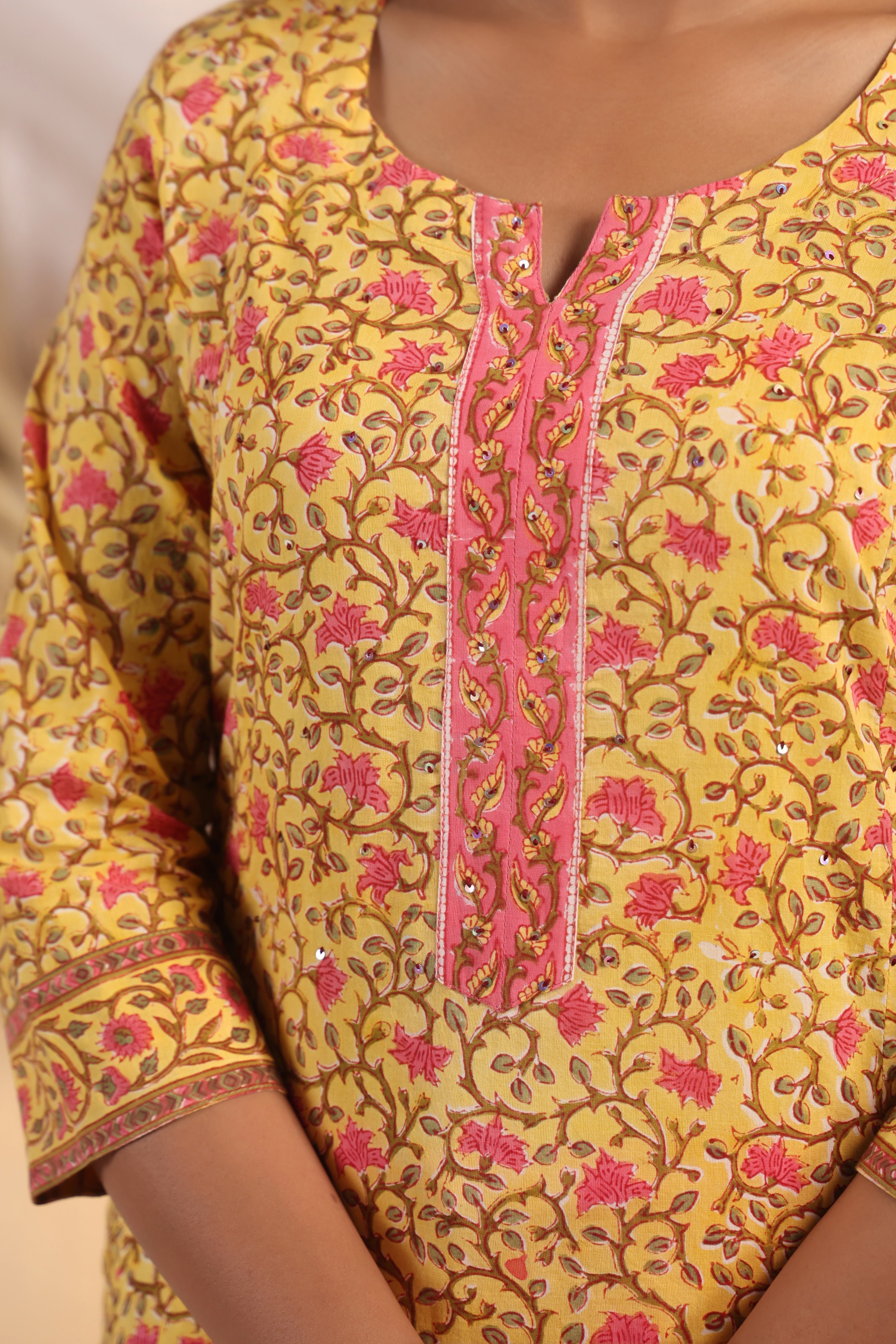 Shuddhi  Yellow and Pink Kurta