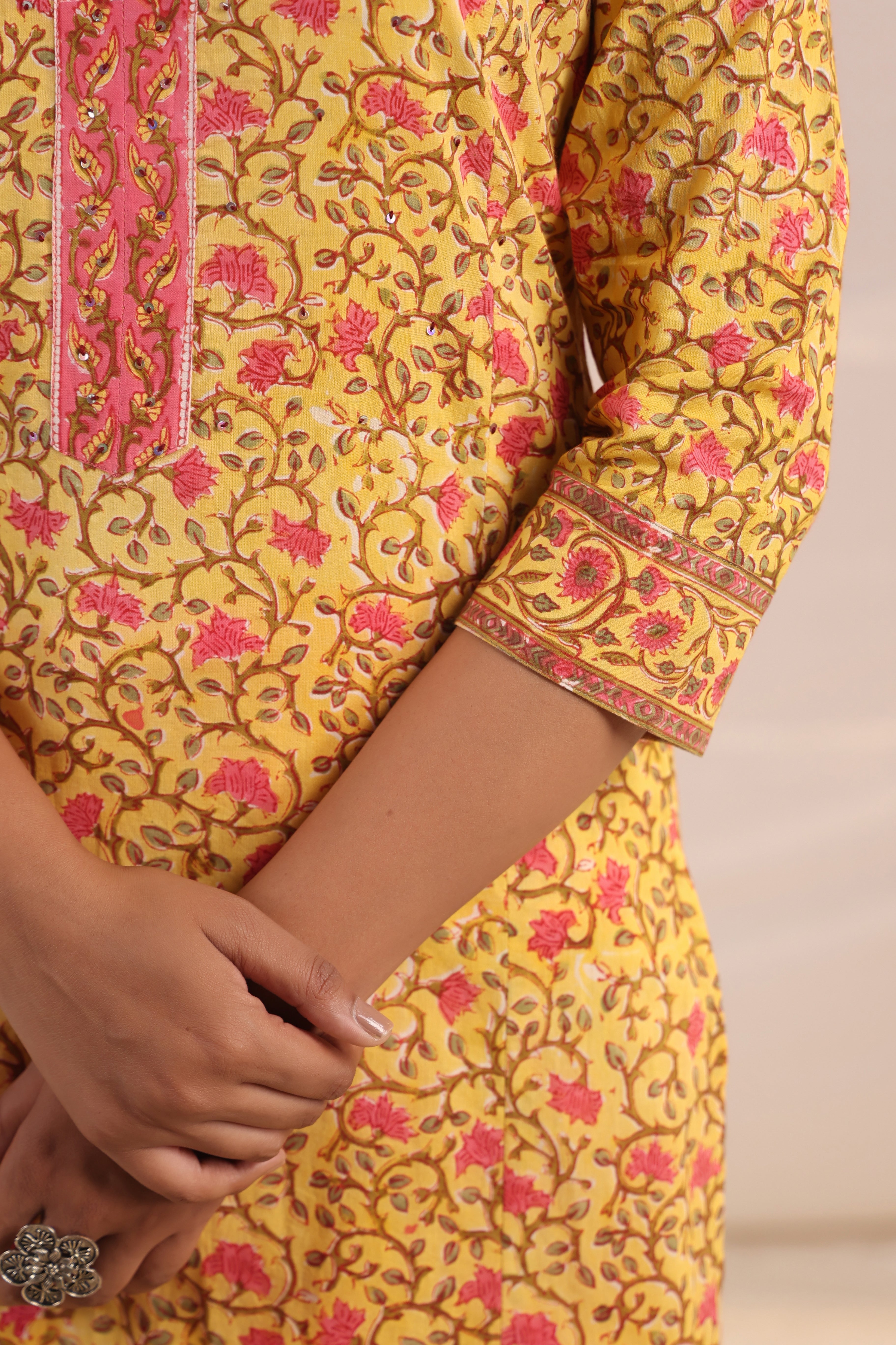 Shuddhi  Yellow and Pink Kurta