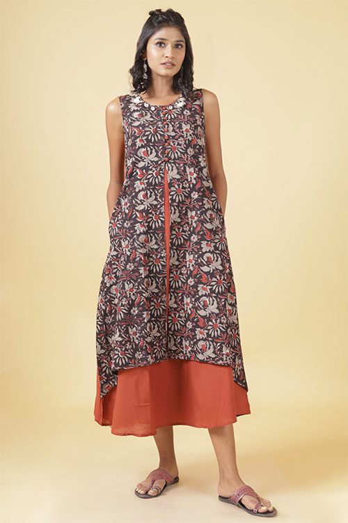 Block Printed Maroon Dress