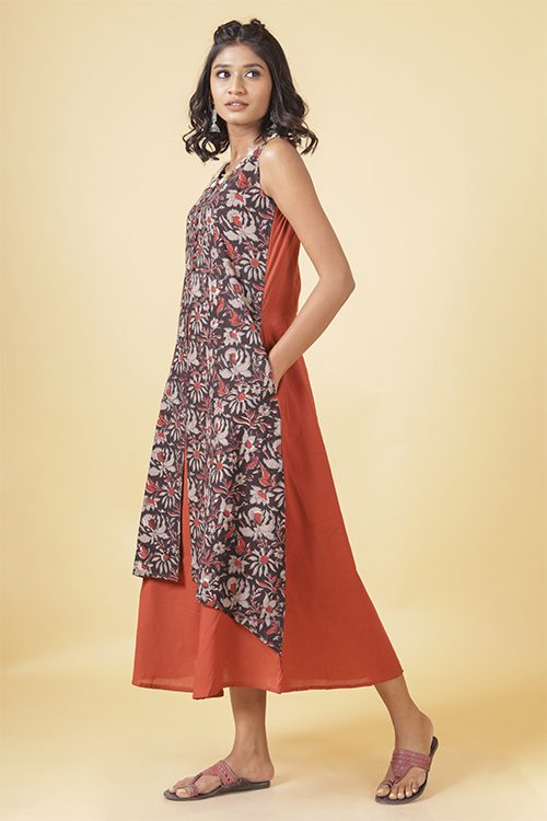 Block Printed Maroon Dress