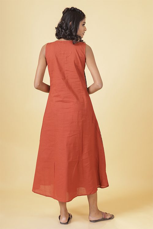 Block Printed Maroon Dress