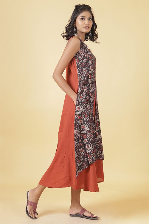 Block Printed Maroon Dress