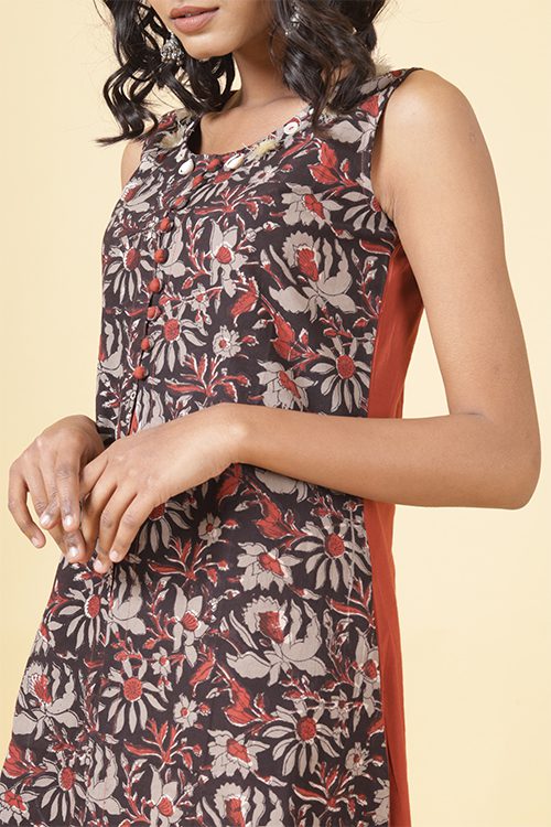 Block Printed Maroon Dress
