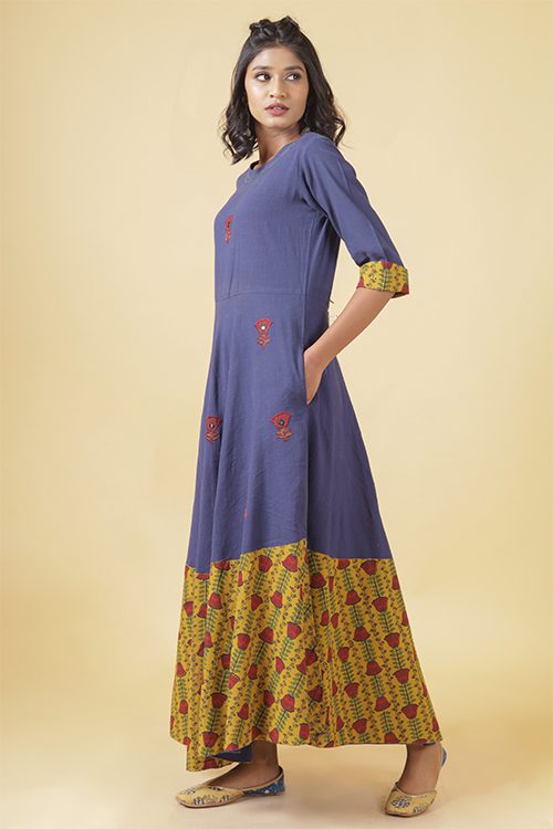 Royal Blue With Rust Yellow Dress