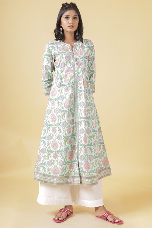 Mint Green And Bubble Gum Cotton Kurta